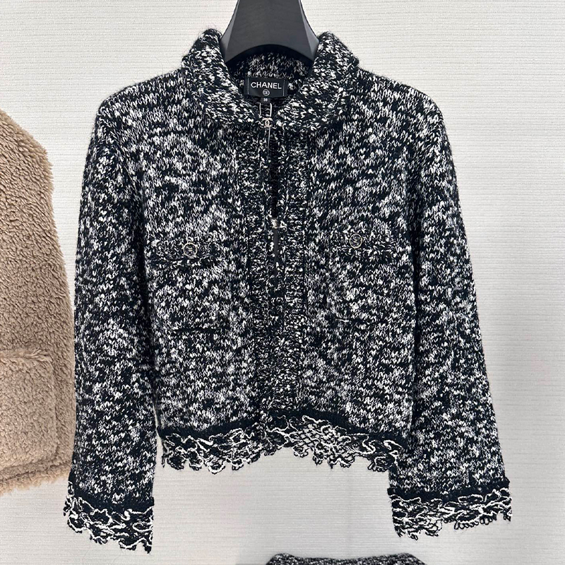 NIGO Chanel Women's Embroidered Spring/Autumn Cotton Mohair Ruffled Cuff Cardigan Jacket Casual Solid-Color Half-Length Skirt Ngvp #nigo2347