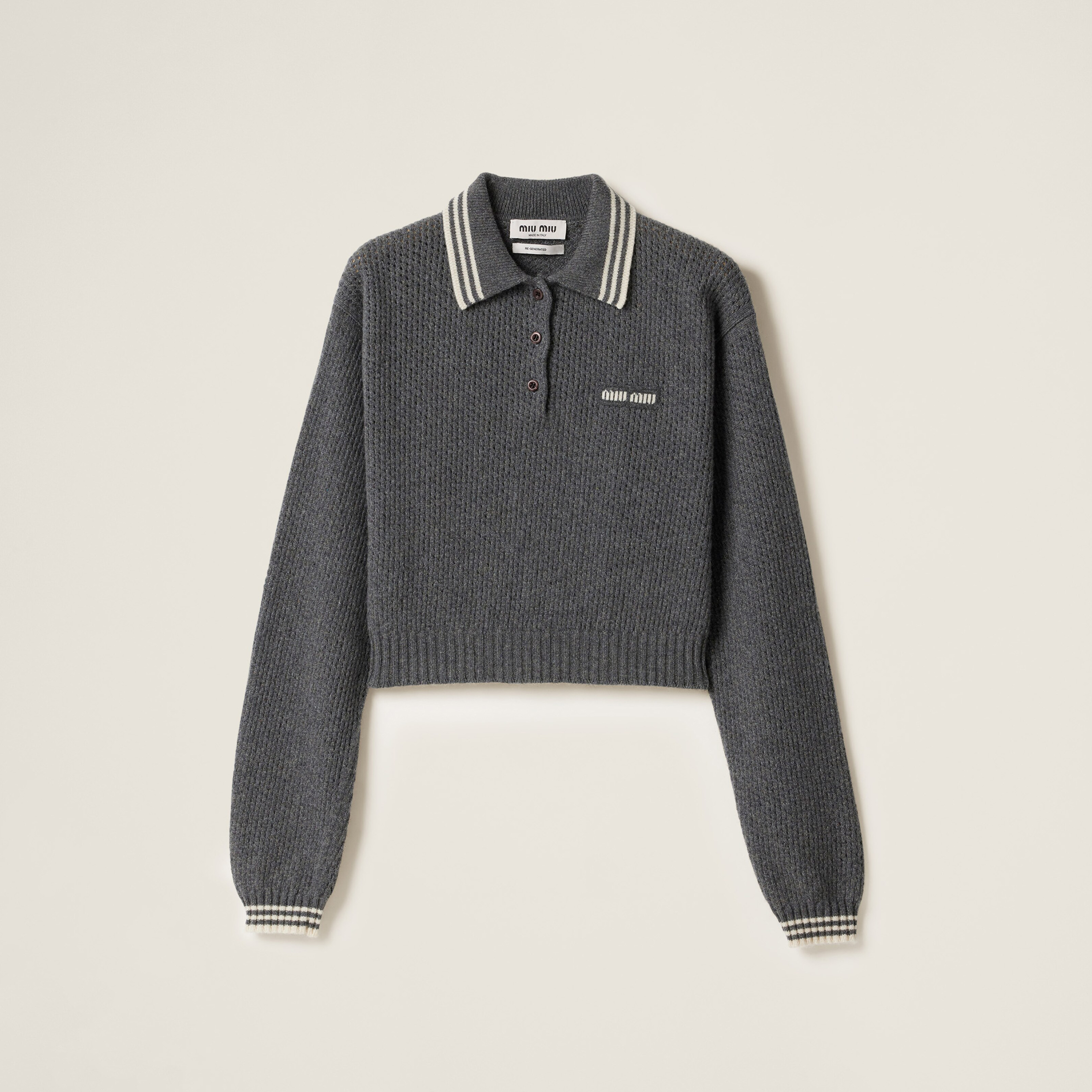 NIGO MiuMiu Women's Spring/Fall Fashion Casual Solid Color Collared Wool Lace Up Knit Polo Shirt with Cashmere Skirt Suit Set #nigo78627