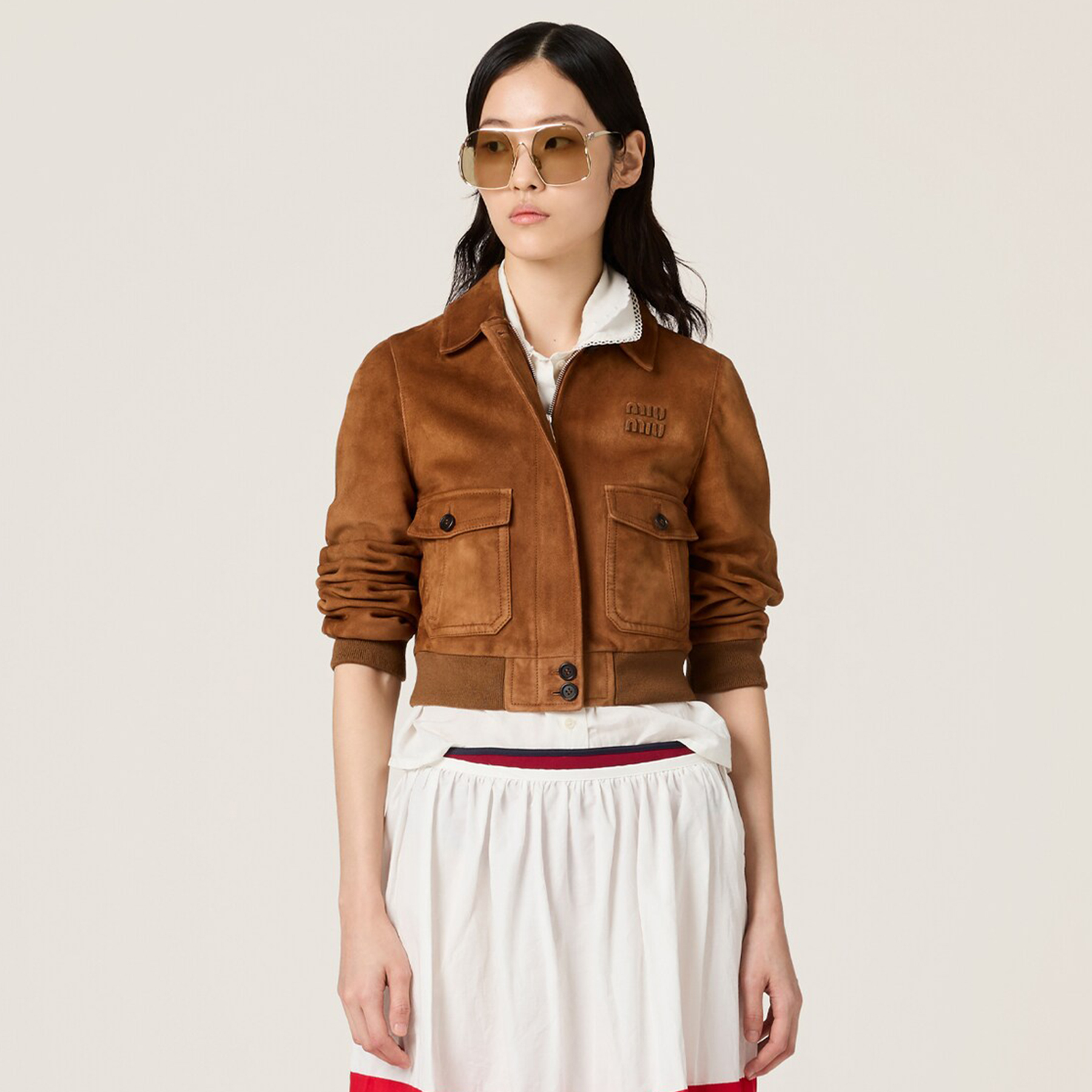 NIGO MiuMiu Women's Autumn And Winter Luxury Suede Leather Short Jacket Fashion Trend Solid Color Short Pilot Jacket #nigo81613
