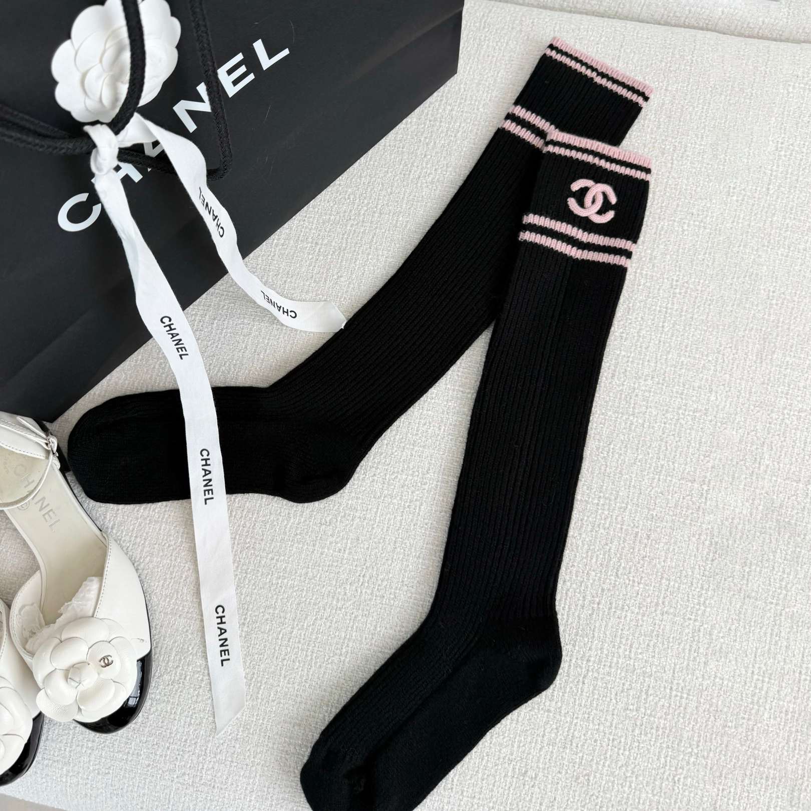 NIGO Chanel Women's Spring/fall Fashion Casual Solid Color Double C Cashmere Knee High Socks  Accessories #nigo78624