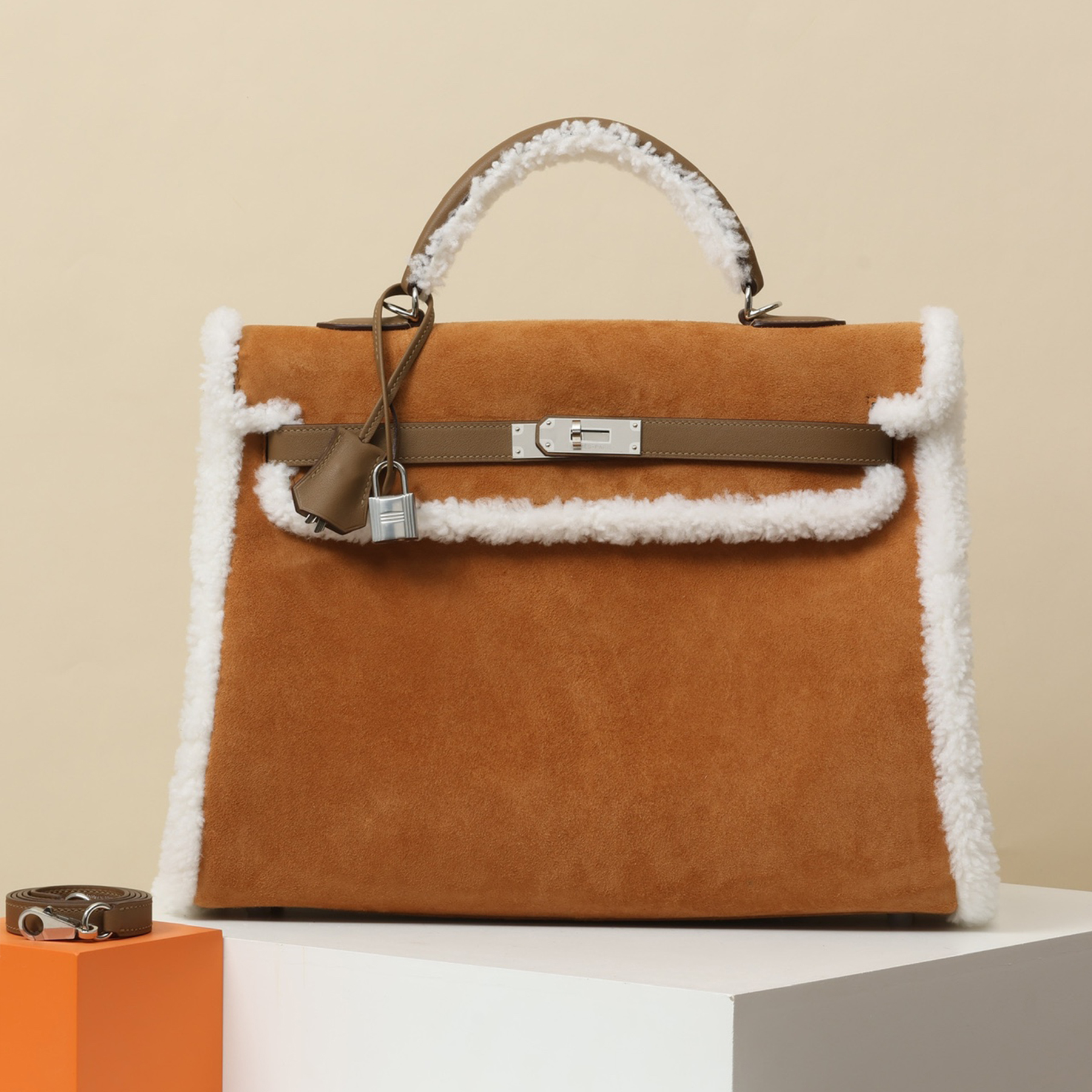 NIGO Hermes Kelly Gold Buckle Cowhide KT35 Brown Suede Lamb's Wool Ck37 Golden Brown/3g Chestnut Handbag Crossbody Backpack Bag Bags #nigo81614