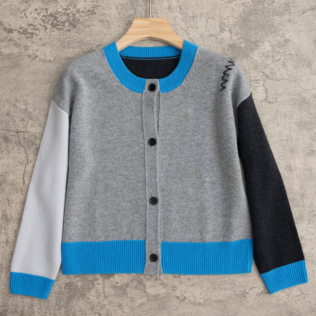 NIGO MARNI Women's Spring/Fall Fashion Casual Crew Neck Ribbed Trim Single-Button Long-Sleeve Knit Cardigan #nigo78638