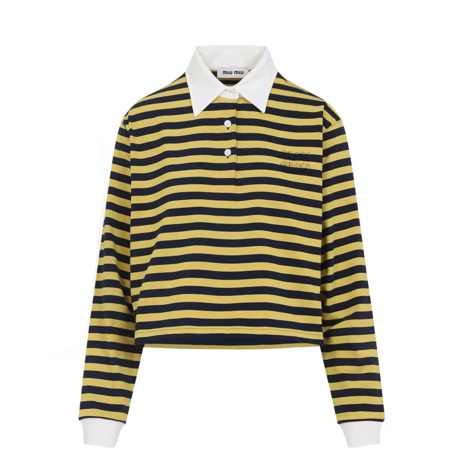 NIGO MiuMiu Women's Spring And Summer Fashion Trend Cotton Striped Embroidered Logo Long Flow Polo Shirt T-shirt Loose Casual Top #nigo81618