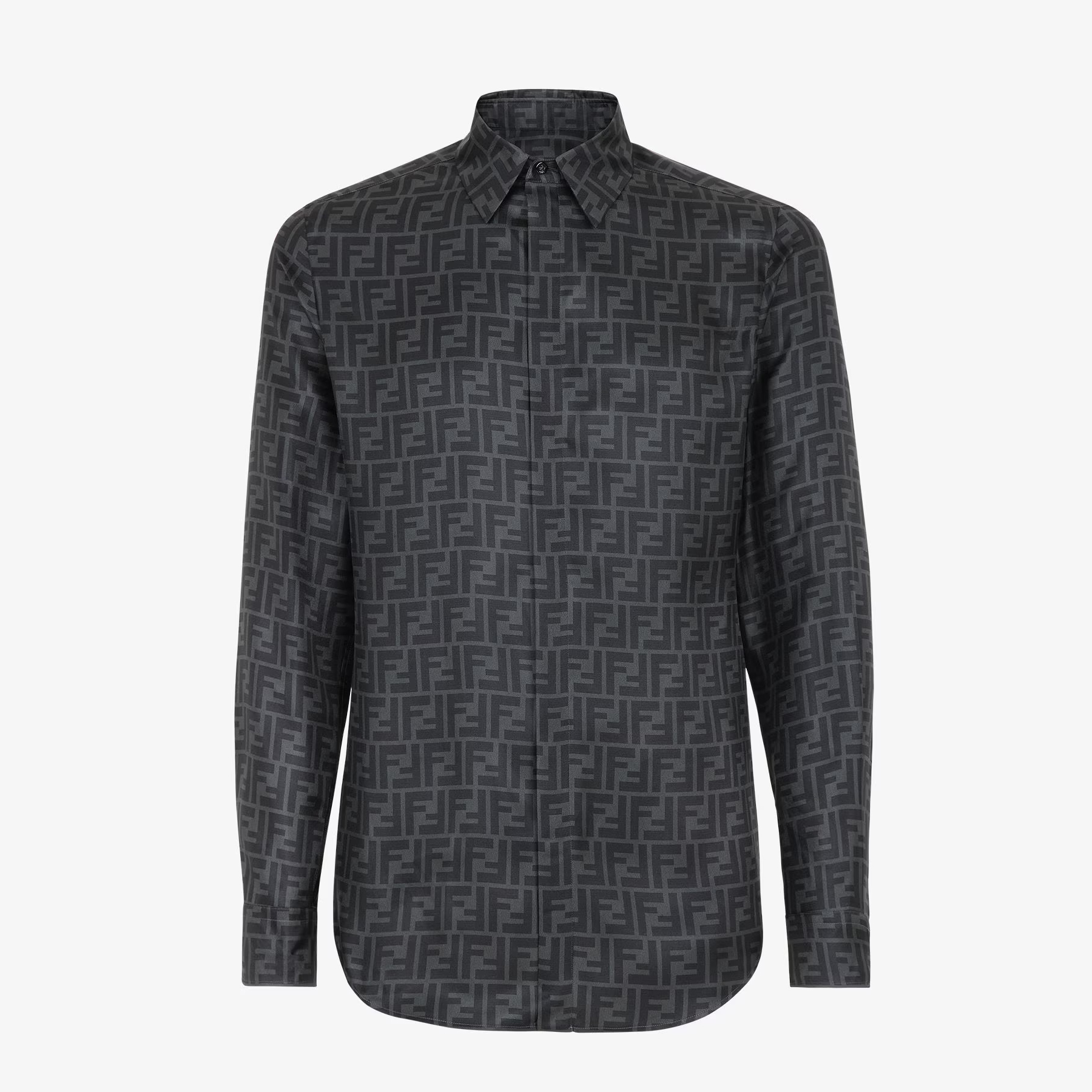 NIGO Fendi Men's Women's  Autumn And Winter New Silk Light Cotton Solid Color Lapel Shirt Ff Jacquard Logo Fashion Loose Casual Long-sleeved Shirt! #nigo81616