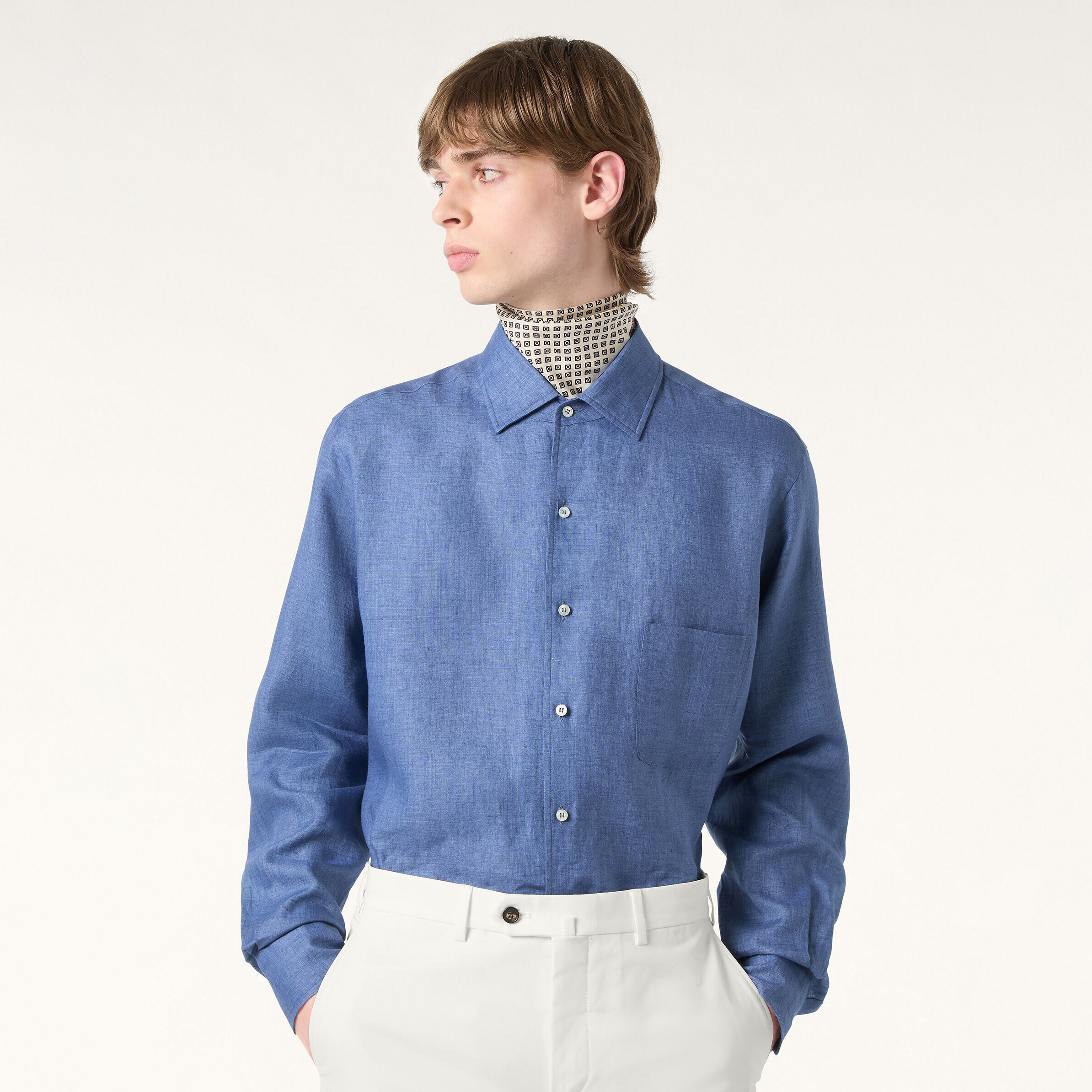 NIGO Loro Piana Men's Spring/Fall Fashion Classic Solid-Color Collared Single-Button Linen Shirt #nigo78636