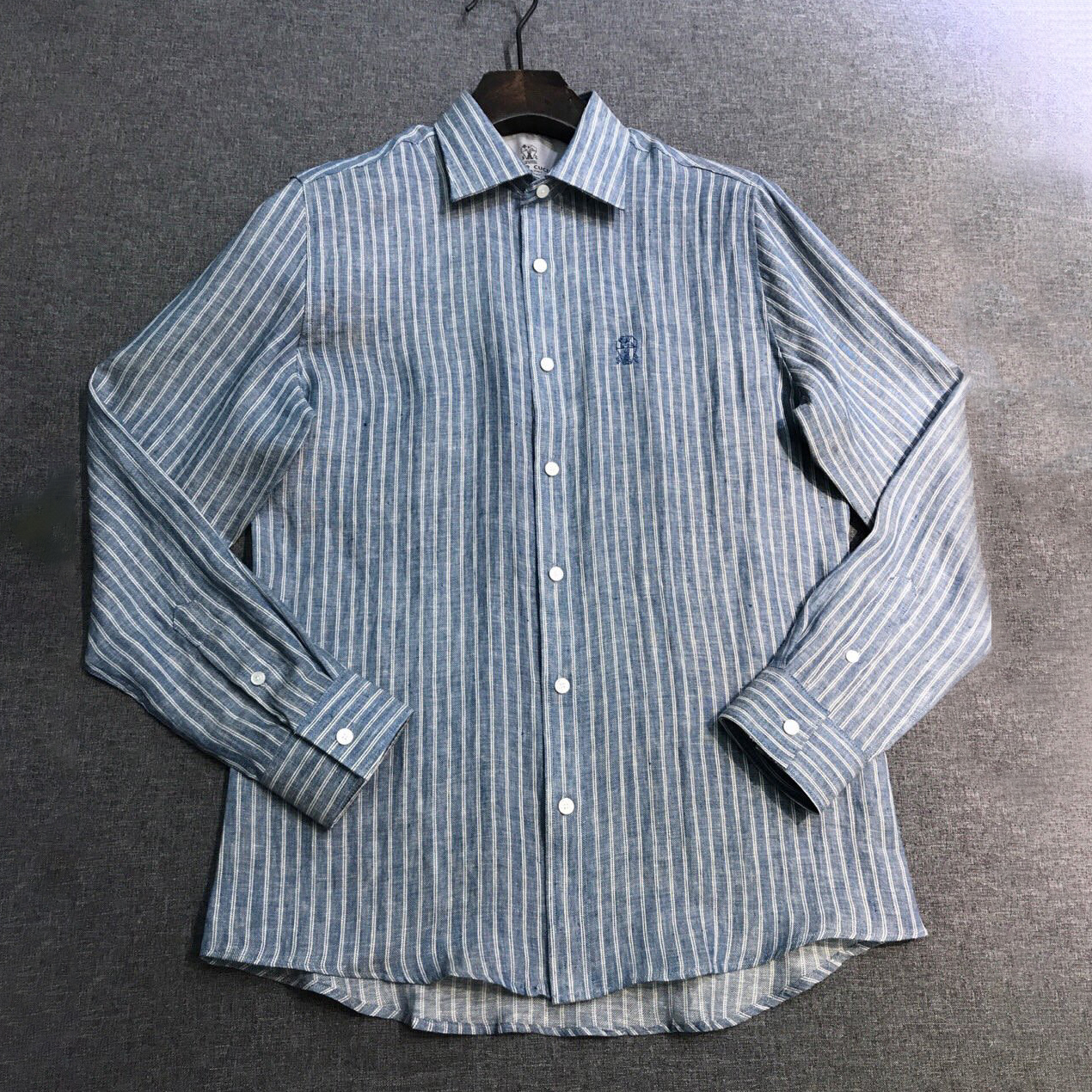 NIGO Brunello Cucinelli Men's Spring/Fall Fashion Casual Striped Collared Logo Business Linen Long Sleeve Shirt #nigo78637