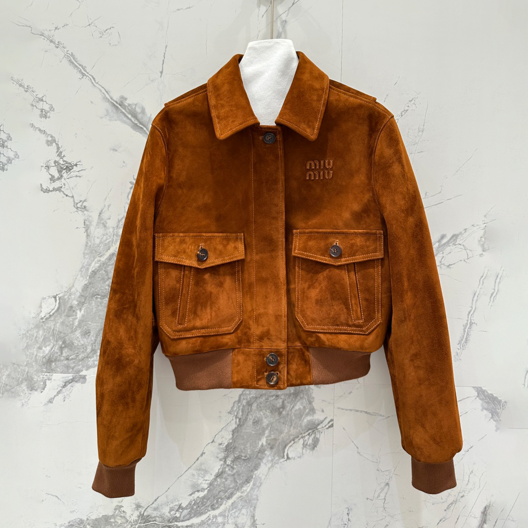 NIGO MiuMiu Women's Autumn And Winter Luxury Suede Leather Short Jacket Fashion Trend Solid Color Short Pilot Jacket #nigo81613