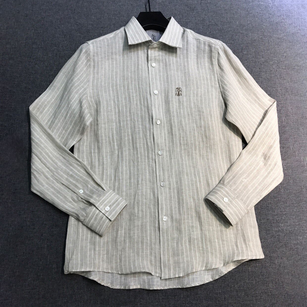 NIGO Brunello Cucinelli Men's Spring/Fall Fashion Casual Striped Collared Logo Business Linen Long Sleeve Shirt #nigo78637