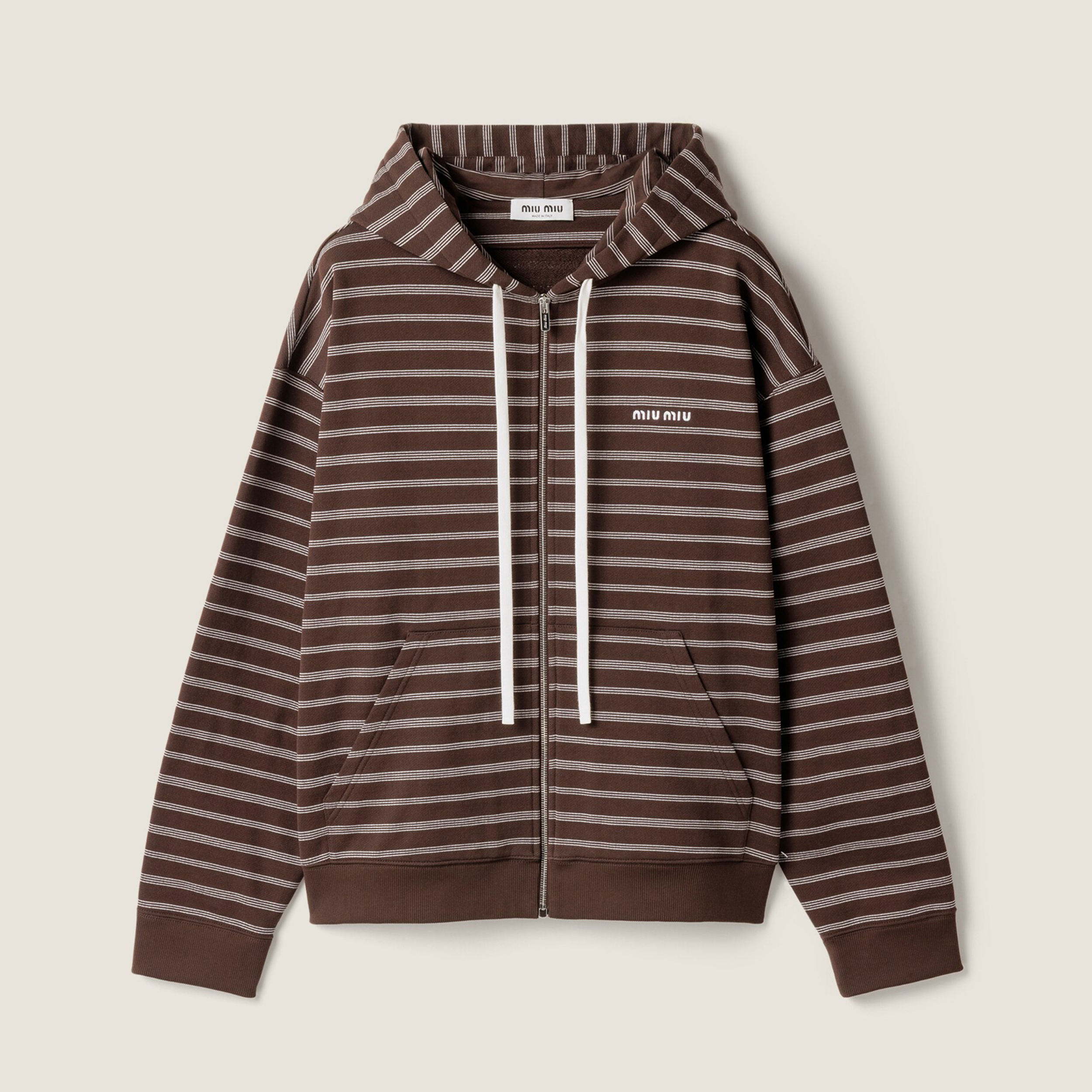 NIGO MiuMiu Women's Spring/Fall Contrast-Striped Cotton-Fleece Zipper Long-Sleeve Slim-Fit Hooded Jacket #nigo81547