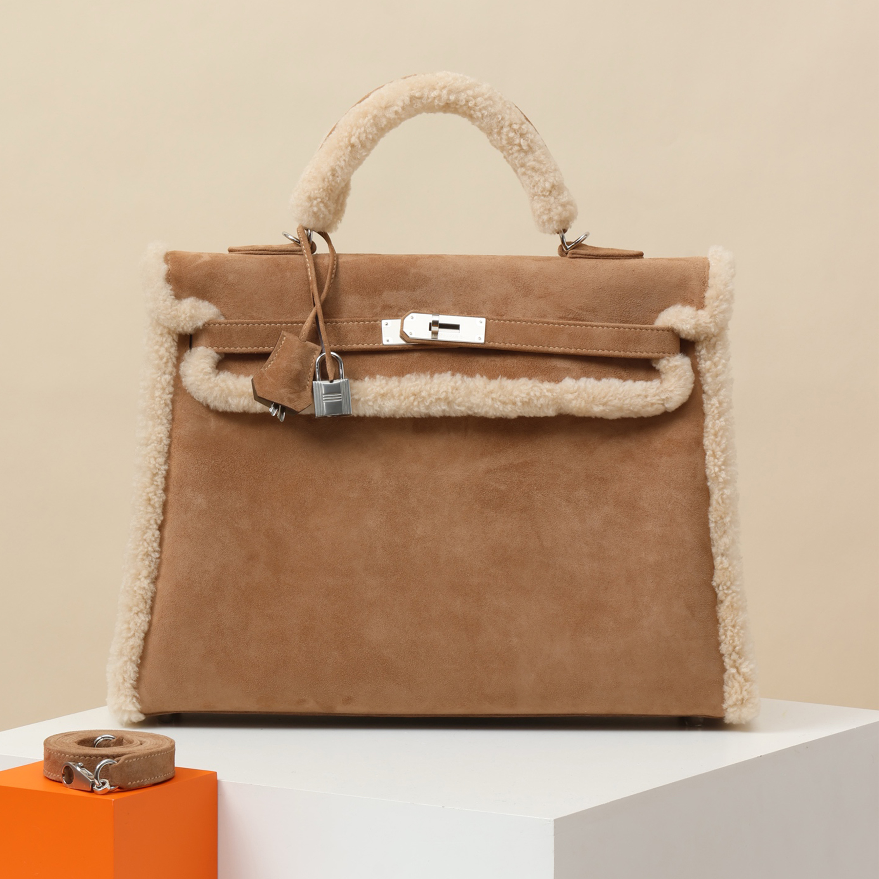 NIGO Hermes Kelly Gold Buckle Cowhide KT35 Brown Suede Lamb's Wool Ck37 Golden Brown/3g Chestnut Handbag Crossbody Backpack Bag Bags #nigo81614