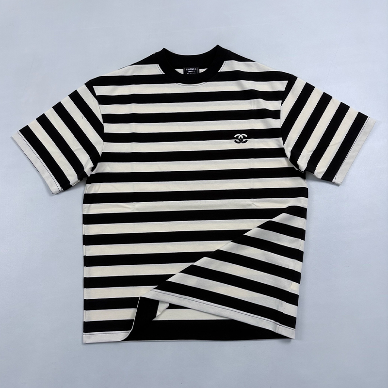NIGO Chanel Men's Summer Striped Logo Solid Color Round Neck Pullover Short Sleeved T-shirt #nigo81554