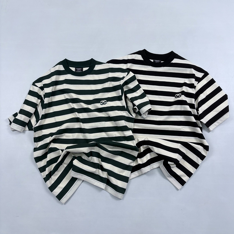 NIGO Chanel Men's Summer Striped Logo Solid Color Round Neck Pullover Short Sleeved T-shirt #nigo81554