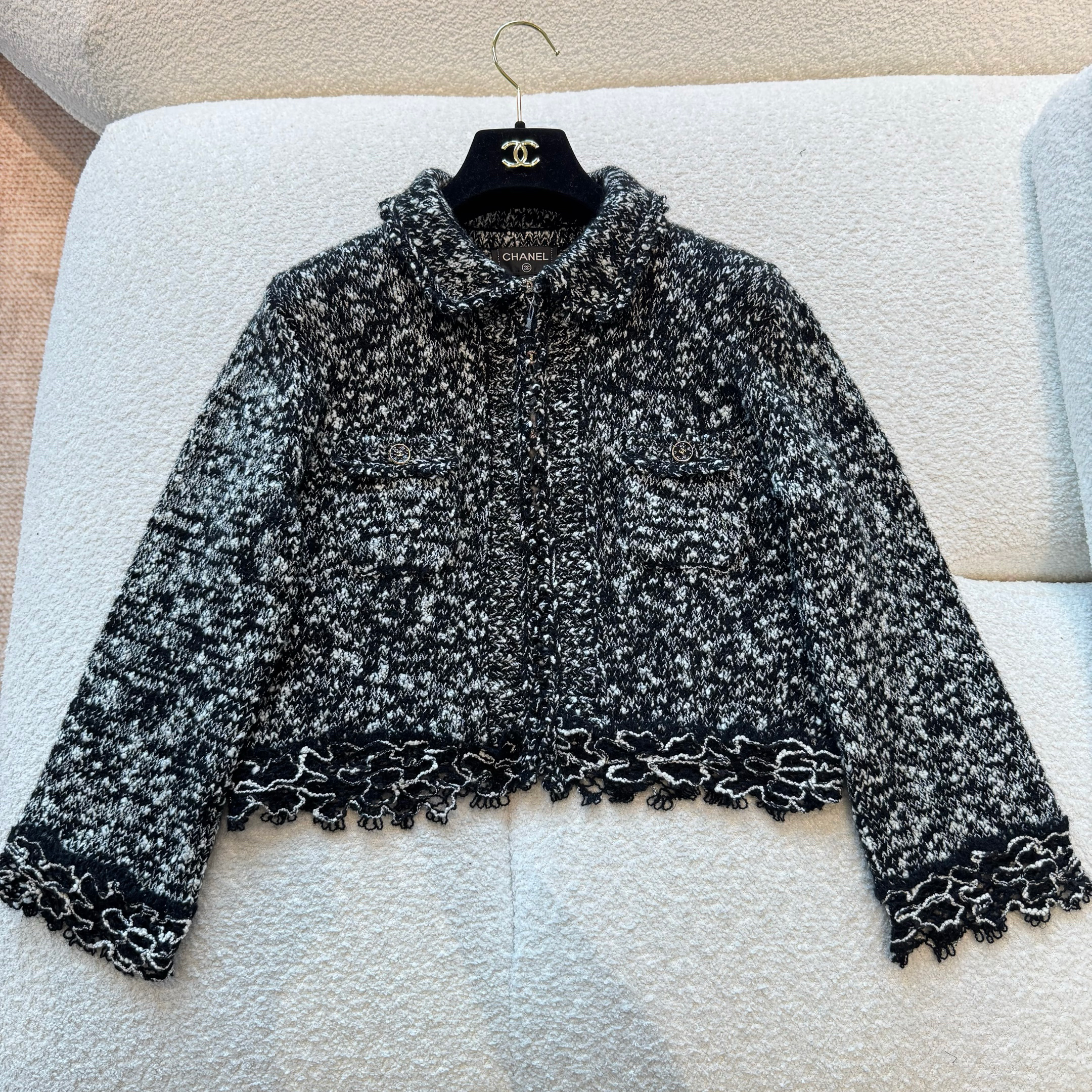 NIGO Chanel Women's Embroidered Spring/Autumn Cotton Mohair Ruffled Cuff Cardigan Jacket Casual Solid-Color Half-Length Skirt Ngvp #nigo2347