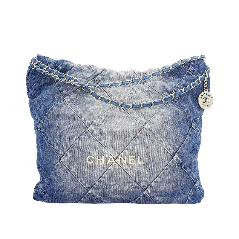 NIGO Chanel Women's Small Checkered Large Capacity Chain Denim Shoulder Bag Washed Denim Blue Medium Tote Bag Bags AS3260-B10439-NM981 #nigo81555