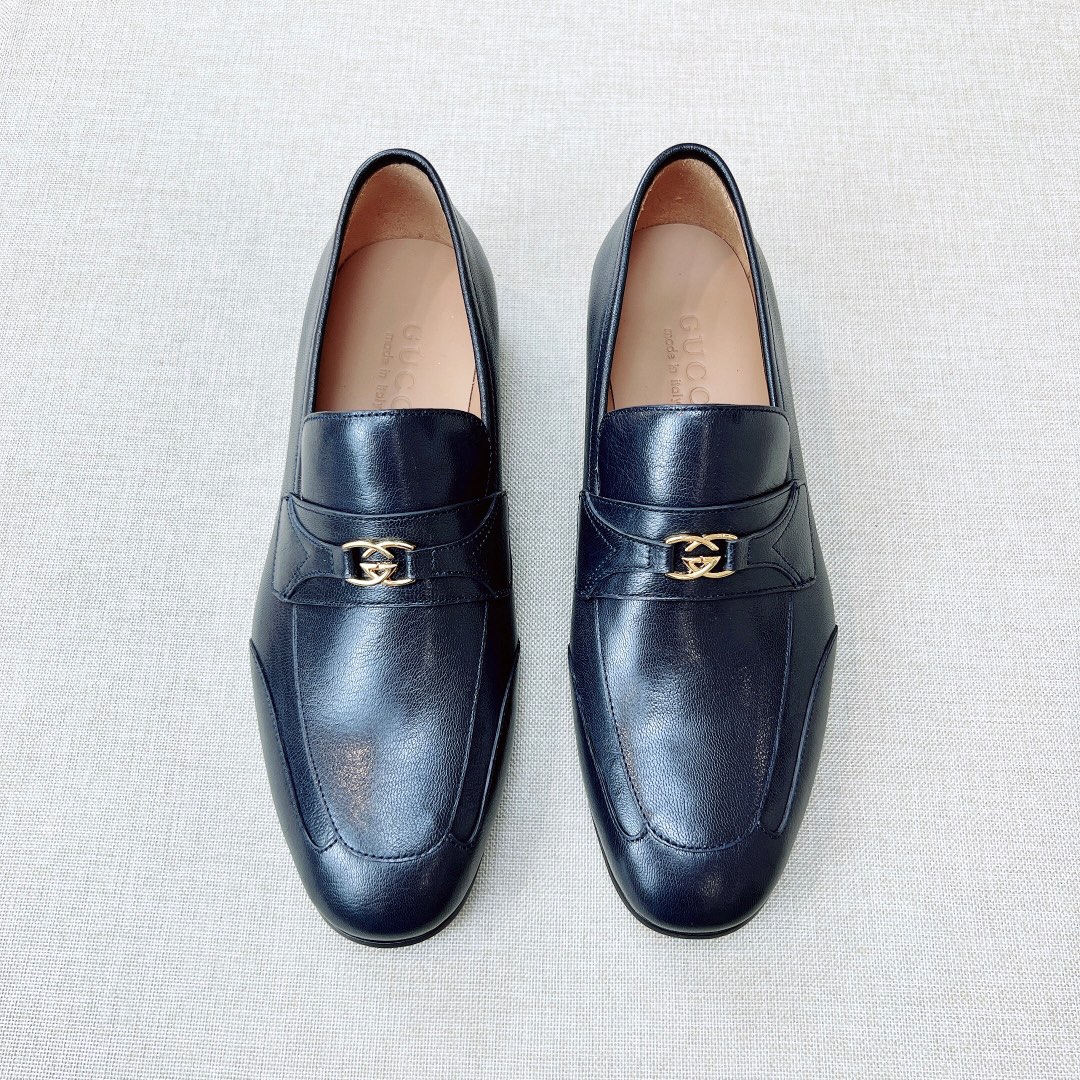 NIGO Gucci Men's & Women's Spring/Fall Fashion Casual Solid-Color Round-Toe Slip-On Leather Loafers Shoes #nigo78667