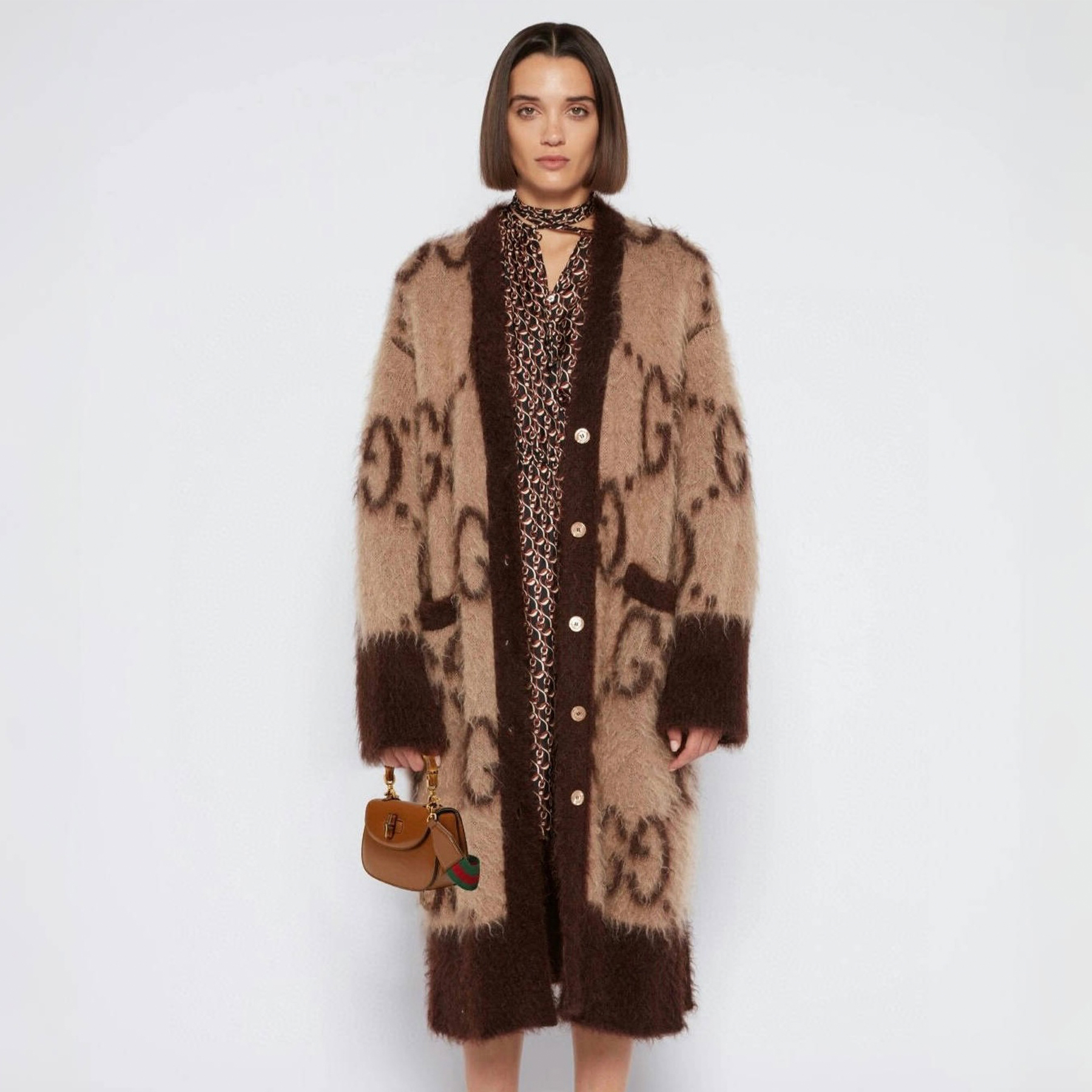 NIGO Gucci Women's Fall And Winter Curry Double-sided Single-breasted Gg Knitted Cardigan Luxury Fashion Exquisite Trend Casual Jacket #nigo81623