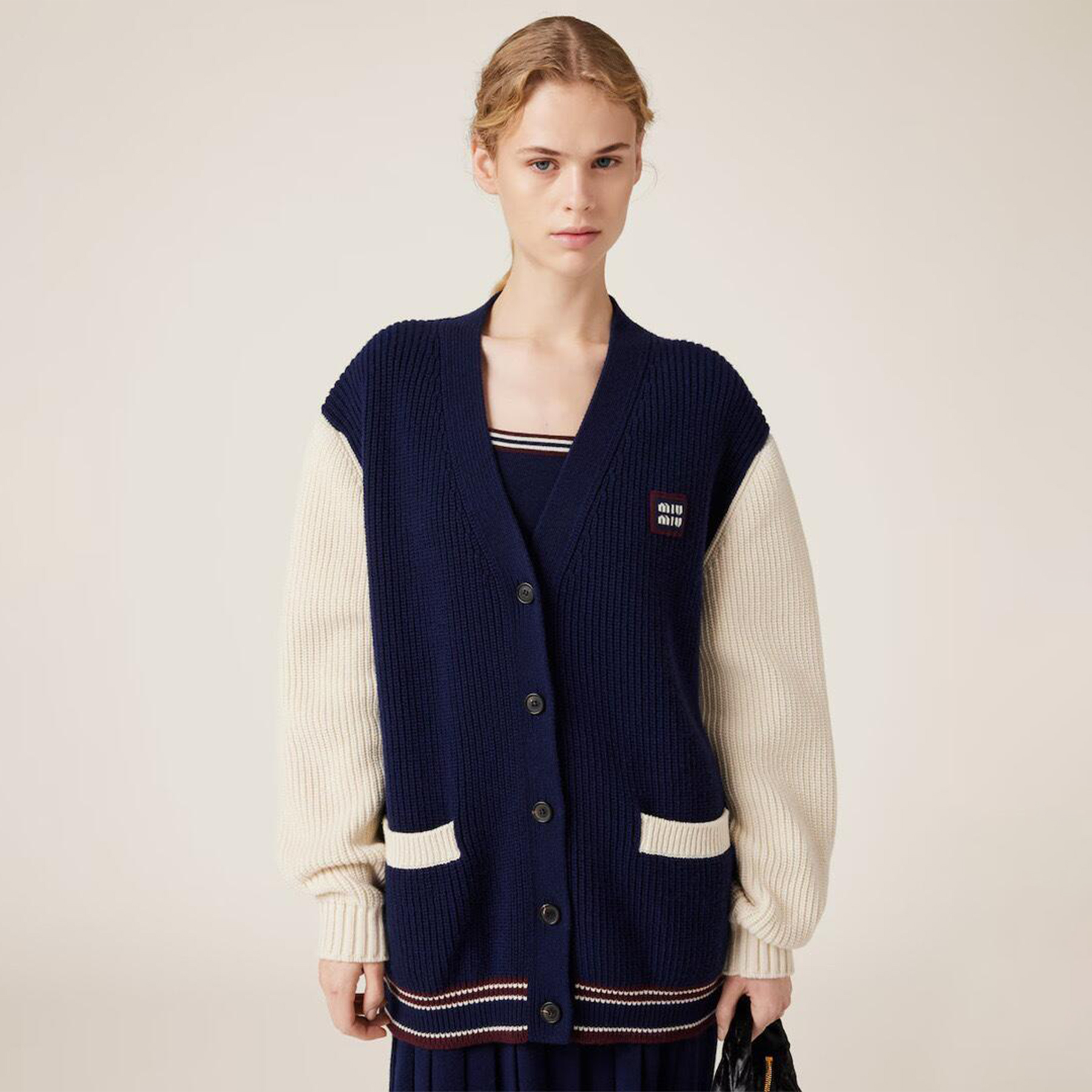 NIGO MiuMiu Women's Autumn And Winter Clashing Cashmere Cardigan Colorblocking Retro Knitted Single Breasted Jacket College Style Fashion Exquisite Jacket #nigo81642