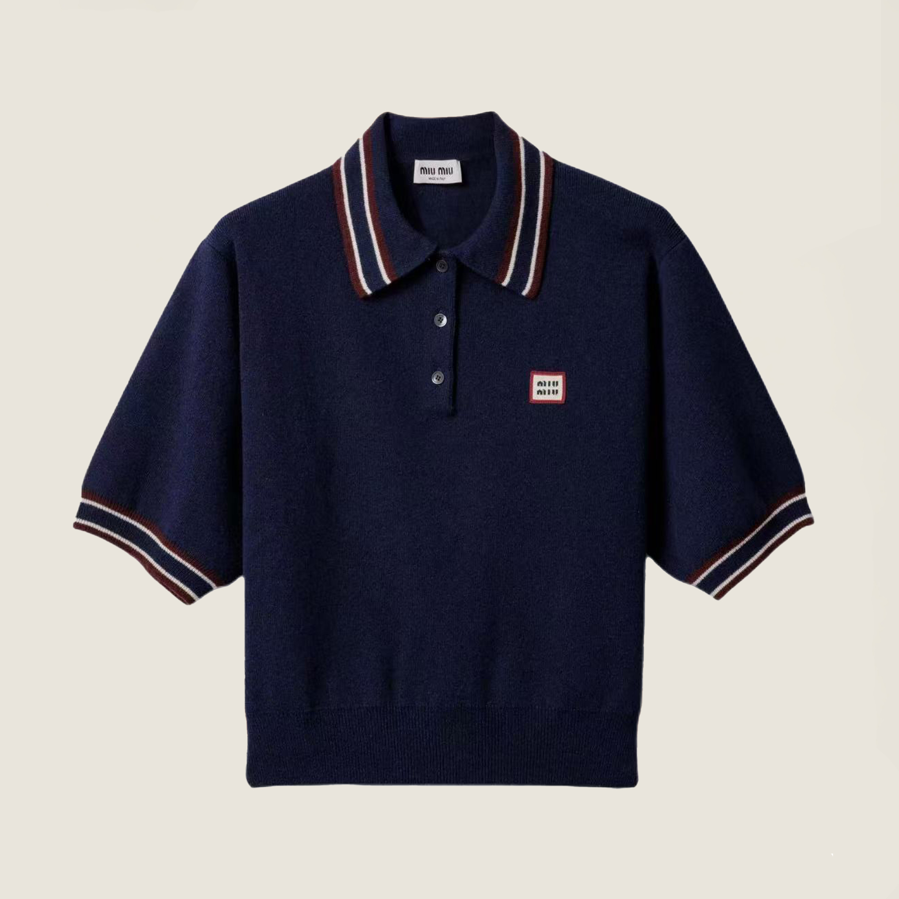 NIGO MiuMiu Women's Spring And Summer Polo Shirt Knitted Fashion Retro Navy Blue Striped Color Blocking Buttons Short Sleeve T-shirt Tops #nigo81641