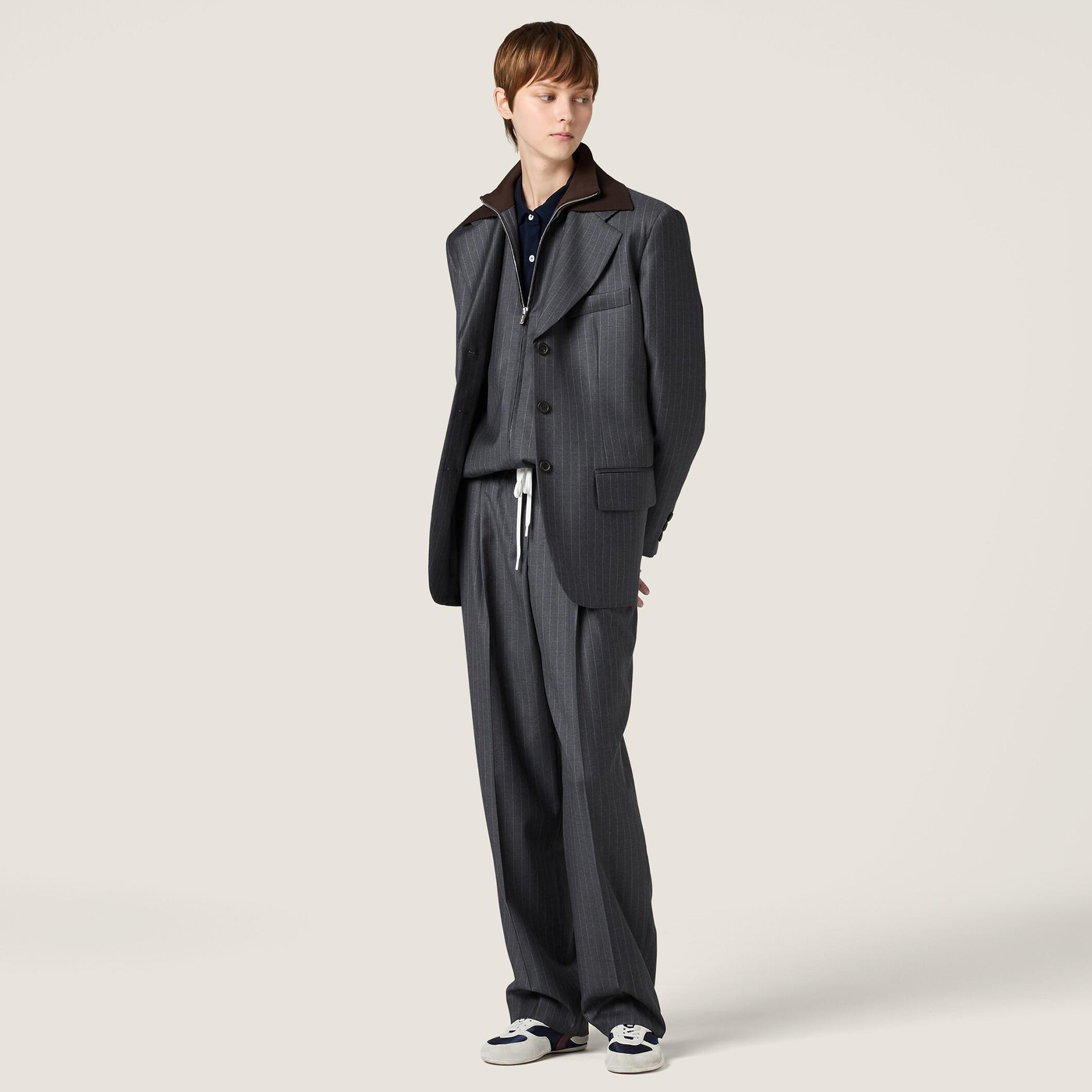 NIGO MiuMiu Women's Fall And Winter Striped Casual Blazer Lapel Single Breasted Jacket Long Casual Straight Wide Leg Pants Suit Set #nigo81627