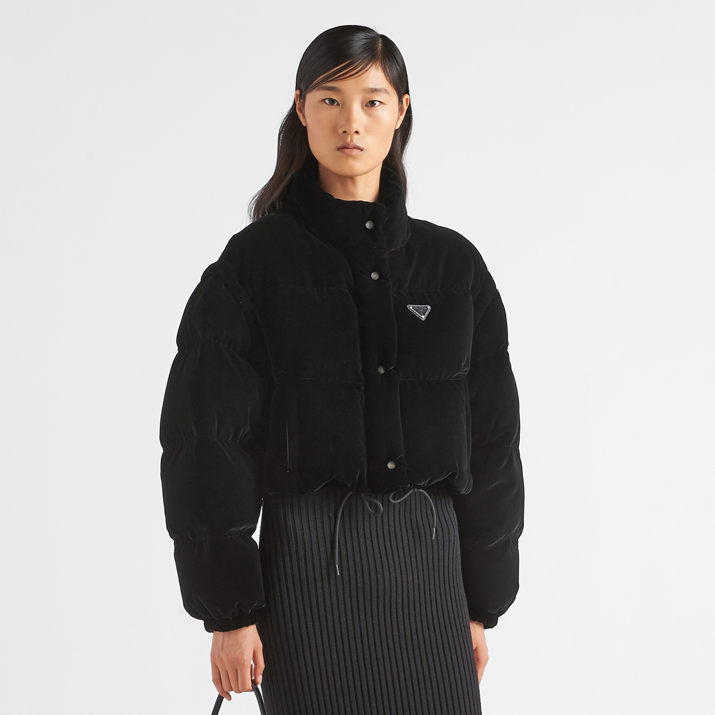 NIGO Prada Women's Winter Fashion Casual Solid Color Reversible Stand Collar Single-Breasted Short Velvet Down Jacket #nigo78651