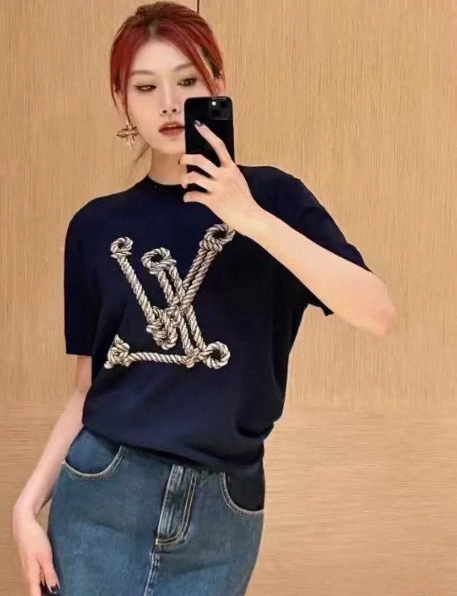 NIGO Louis Vuitton Women's Spring And Summer Nautical Series Blue Knitted T-shirt Fashion Trend Jacquard Casual Round Neck Top #nigo81629