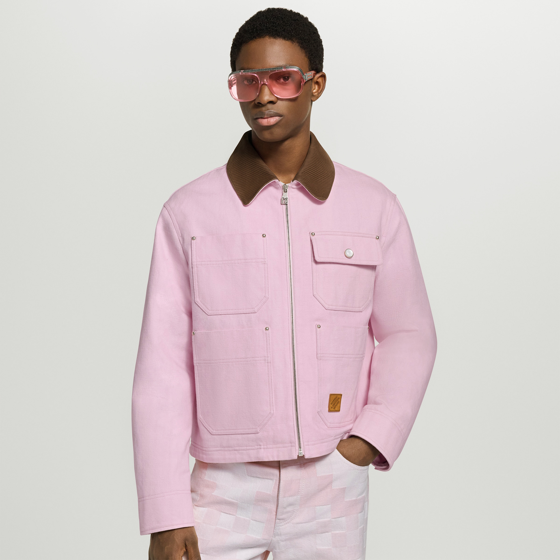 NIGO Louis Vuitton X Nigo Men's Autumn And Winter Pink Lapel Workwear Jacket Cotton Fashion Trend Zipper Casual Long Sleeve Jacket  #nigo81632