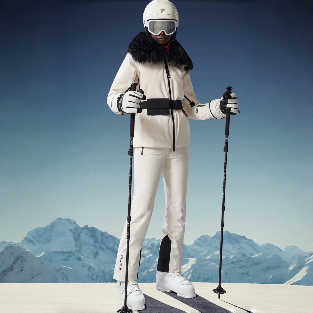 NIGO Moncler Women's Fall And Winter Outdoor Skiwear Hair Collar Zipper Jacket Fashion Trend Casual Warm Ski Sportswear Straight Pants Suit Set #nigo81624