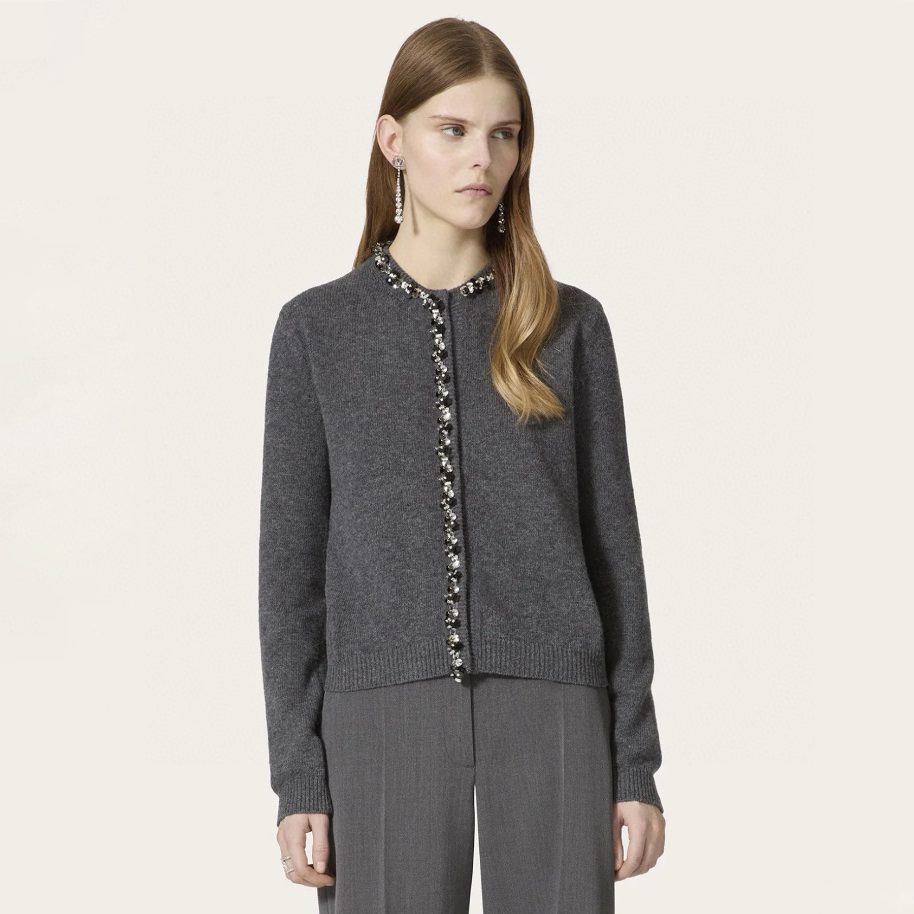 NIGO Valentino Women's Luxury Sequins Gray Wool Cardigan Autumn And Winter Fashion Trend Leisure Exquisite Single-breasted Knitted Cardigan Ngvp #nigo2449