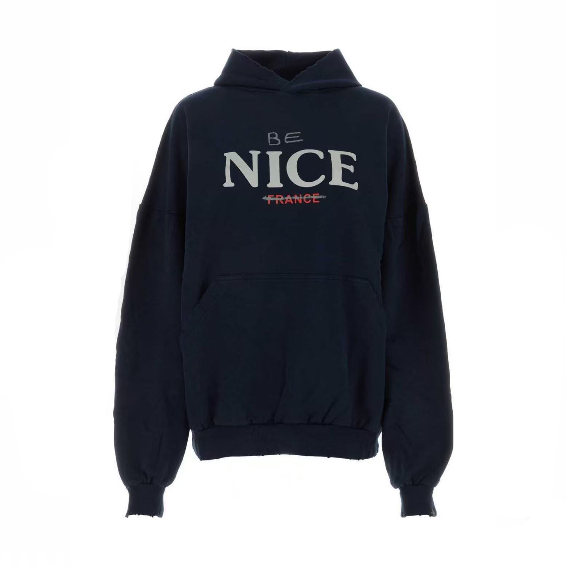 NIGO Balenciaga Men's Autumn And Winter Letter Printed Sweatshirt Hooded Long Sleeve Pullover Sweatshirt Navy Blue High Street Trendy Top #nigo81625