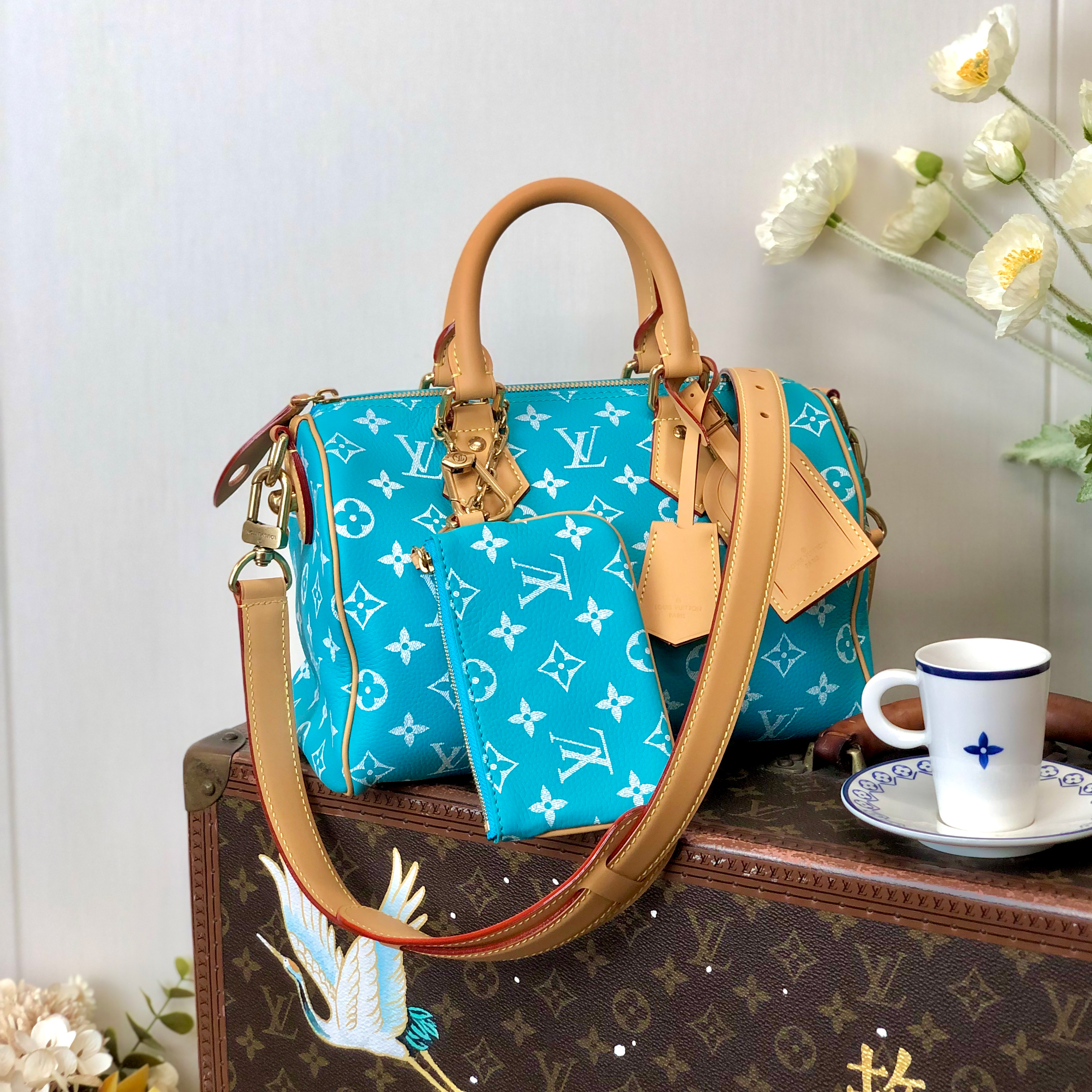 Copy NIGO Louis Vuitton Women's Fashion Classic Lake Blue Logo Zipper Closure Leather Shoulder Bag Handbags In Small Medium And Large Sizes Crossbody Bag Bags #nigo78664