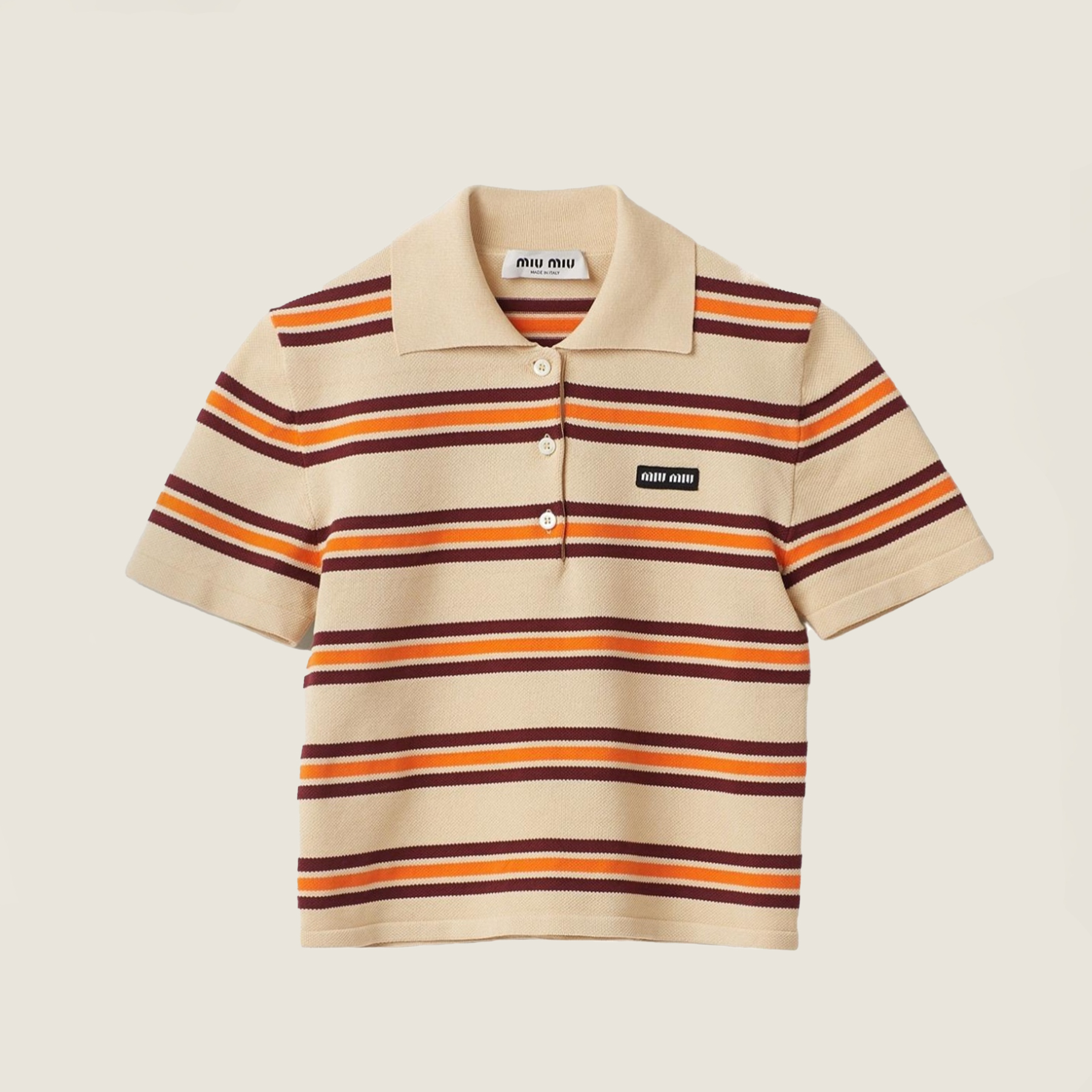 NIGO MiuMiu Women's Spring And Summer Striped Polo Shirt Knitted Fashion Trend Retro Short-sleeved Logo Short T-shirt Tops #nigo81639