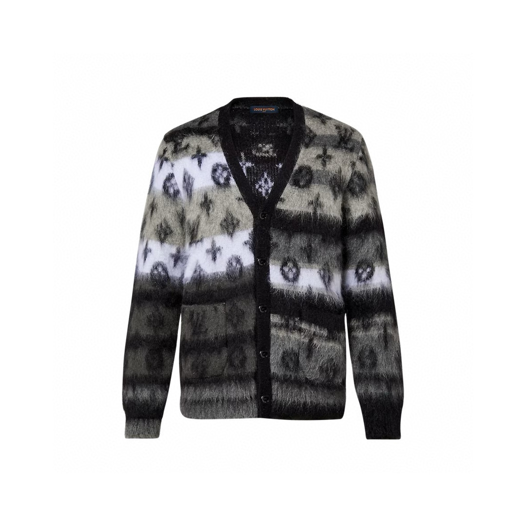 NIGO Louis Vuitton Men's Fall And Winter Black And White Jacquard Long Wool Sweater Cardigan Fashion Trend Single-breasted Long-sleeved Jacket #nigo81626
