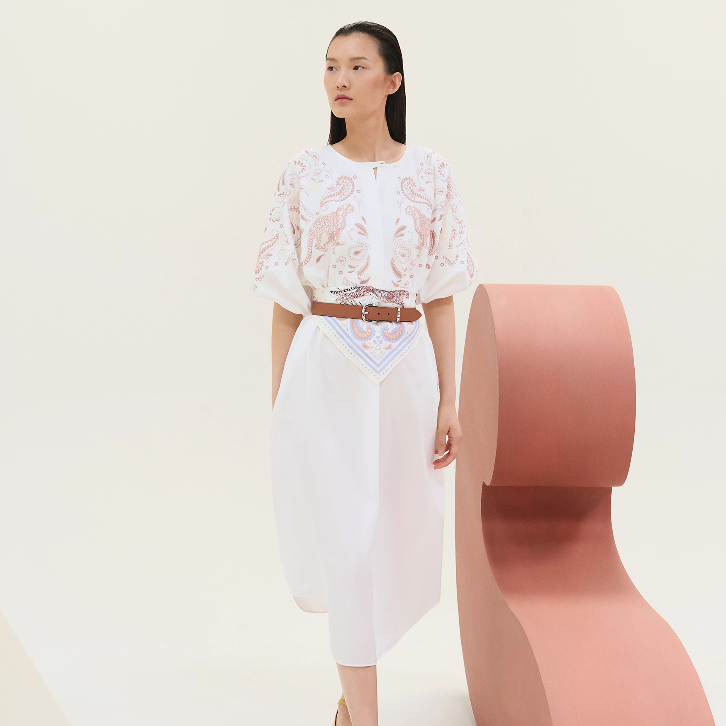 NIGO Hermes Women's Summer Fashion Casual Round Neck Embroidered Jacquard Short Sleeve Beach Dress #nigo78647