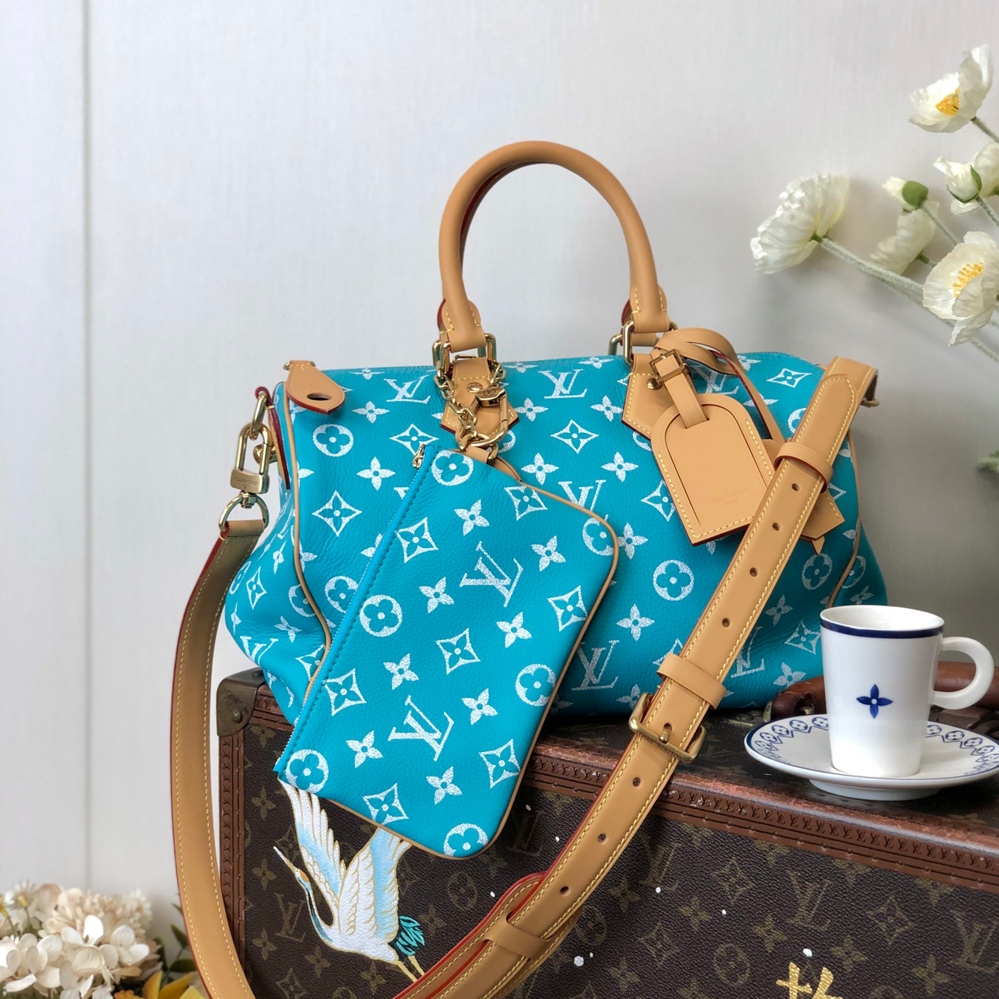Copy NIGO Louis Vuitton Women's Fashion Classic Lake Blue Logo Zipper Closure Leather Shoulder Bag Handbags In Small Medium And Large Sizes Crossbody Bag Bags #nigo78664