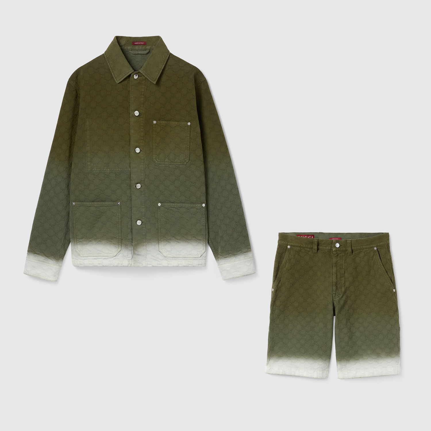 NIGO Gucci Men's Summer Fashion Casual Collared Single-Button Long Sleeve Shirt with Double G Jacquard Pattern, Paired with Casual Single Button Shorts Suit Set #nigo78678