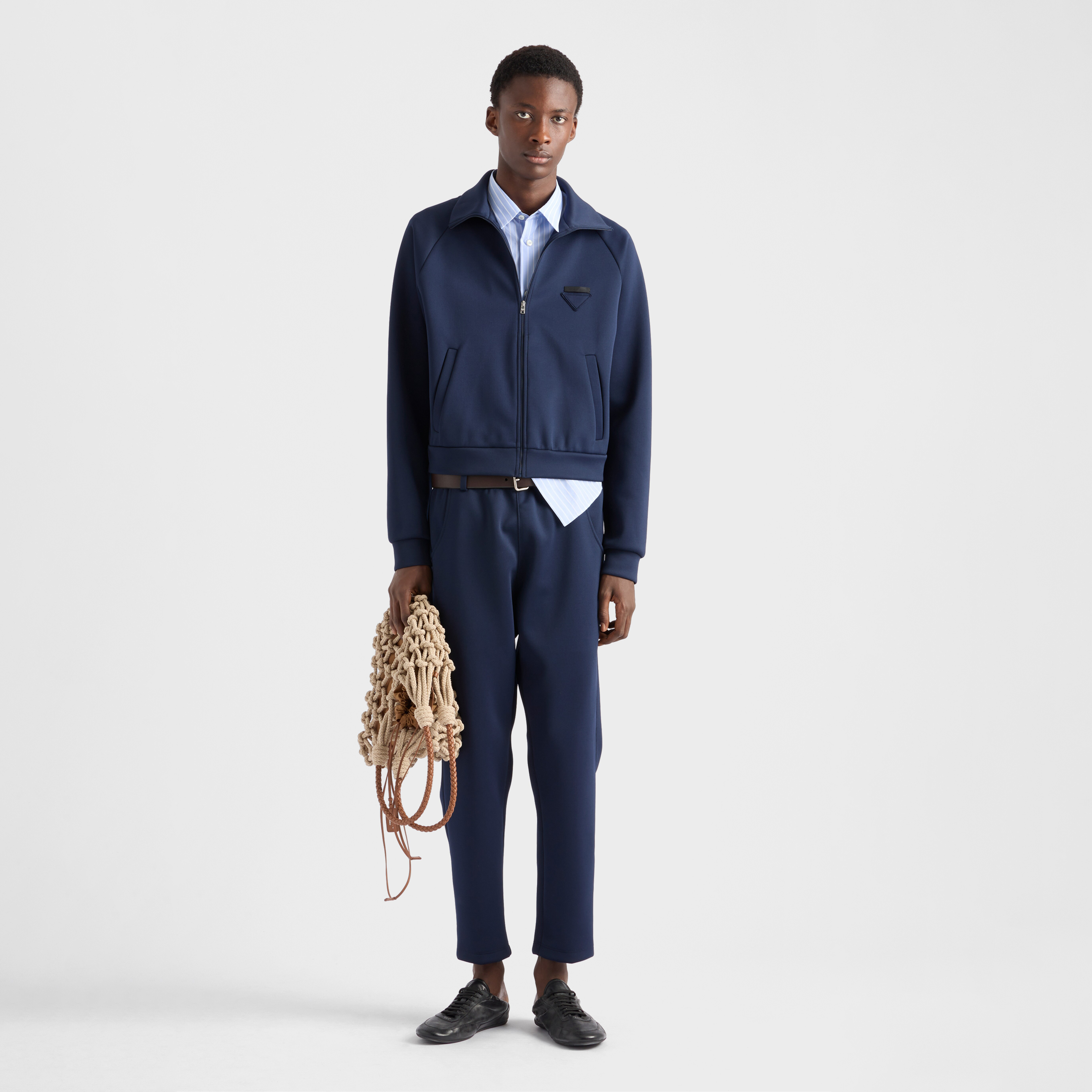 NIGO Prada Men's Spring/Fall Fashion Casual Solid Color Stand Up Collar Zipper Fabric Jacket  Solid-Color Elastic Waist Casual Suit Pants Suit Set #nigo78677