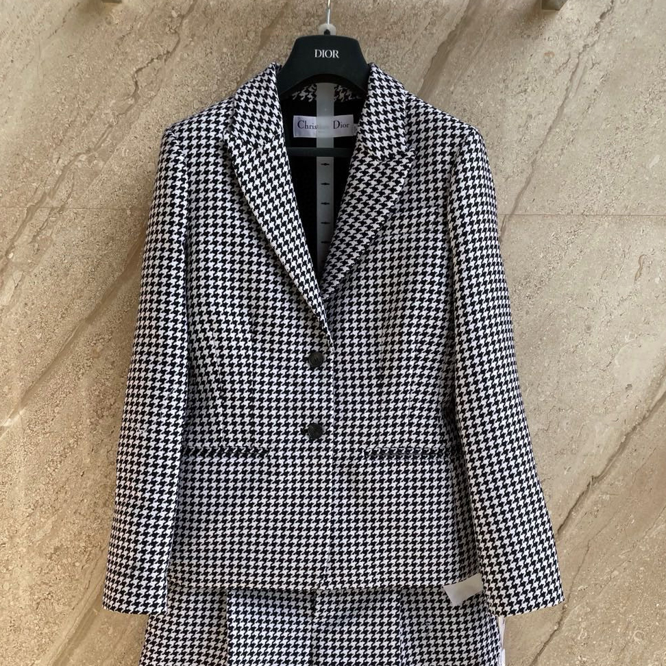 NIGO Dior Women's Stylish Classic V-Neck Single-Breasted Houndstooth Wool Blazer Jacket #nigo78675