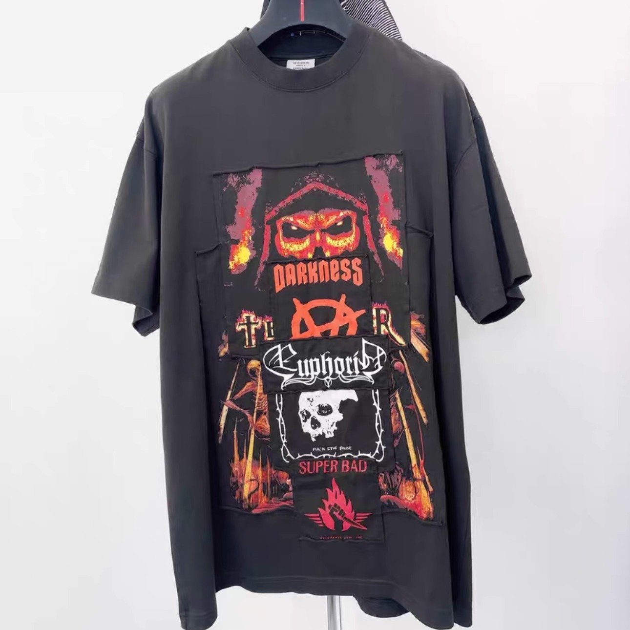NIGO Vetements Men's Spring And Summer Skull Letters Printed Patch T-shirt Fashion Trend High Street Retro Black Loose T-shirt Ngvp #nigo2455