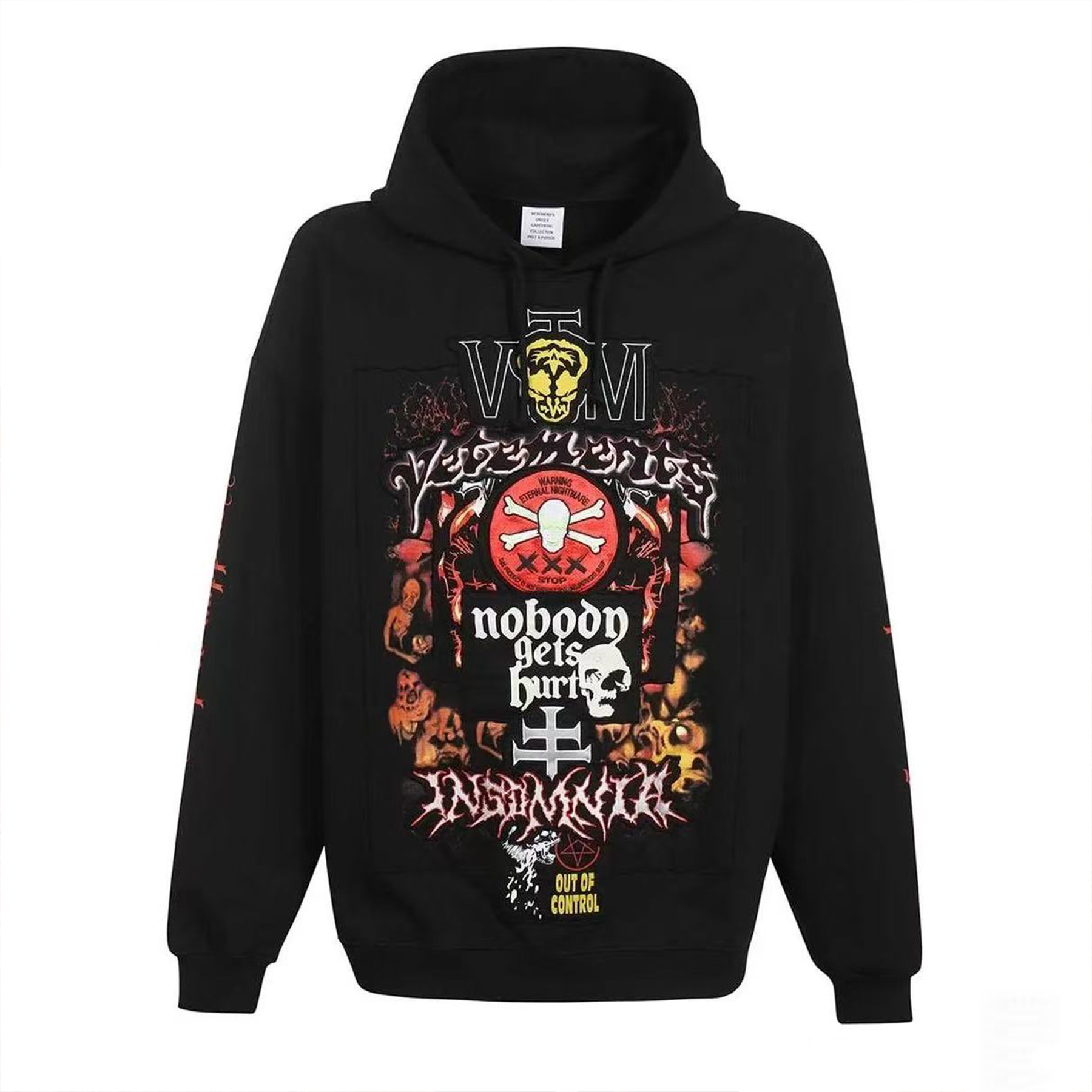 NIGO Vetements Men's Fall And Winter Black Skull Embroidery Hooded Sweatshirt Fashion Patch High Street Retro Long Sleeve Pullover Sweatshirt  Ngvp #nigo2457