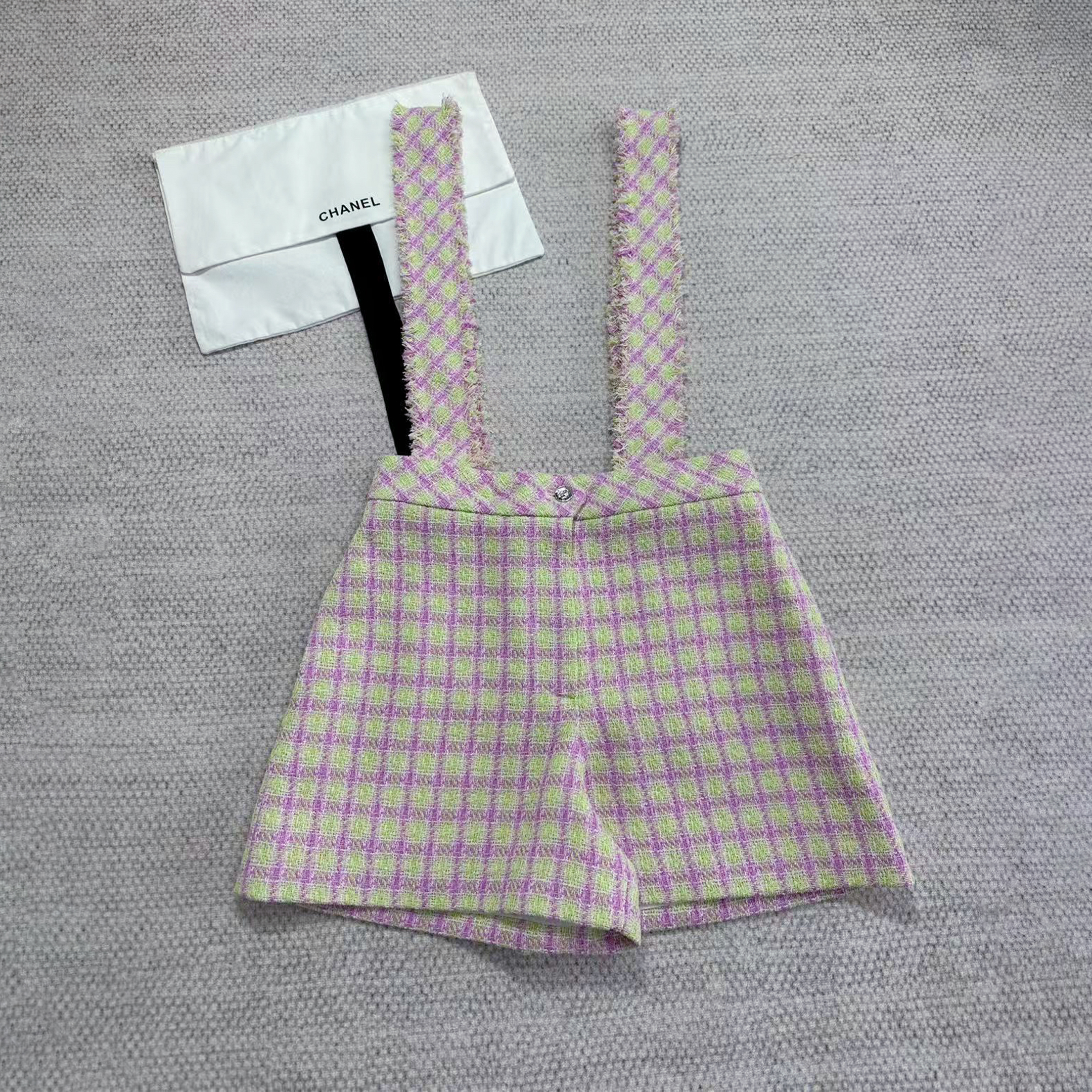 NIGO Chanel Women's Summer High-Street Striped Color-Blocked Casual Suspender Pants Cotton Tweed Shorts Ngvp #nigo2359