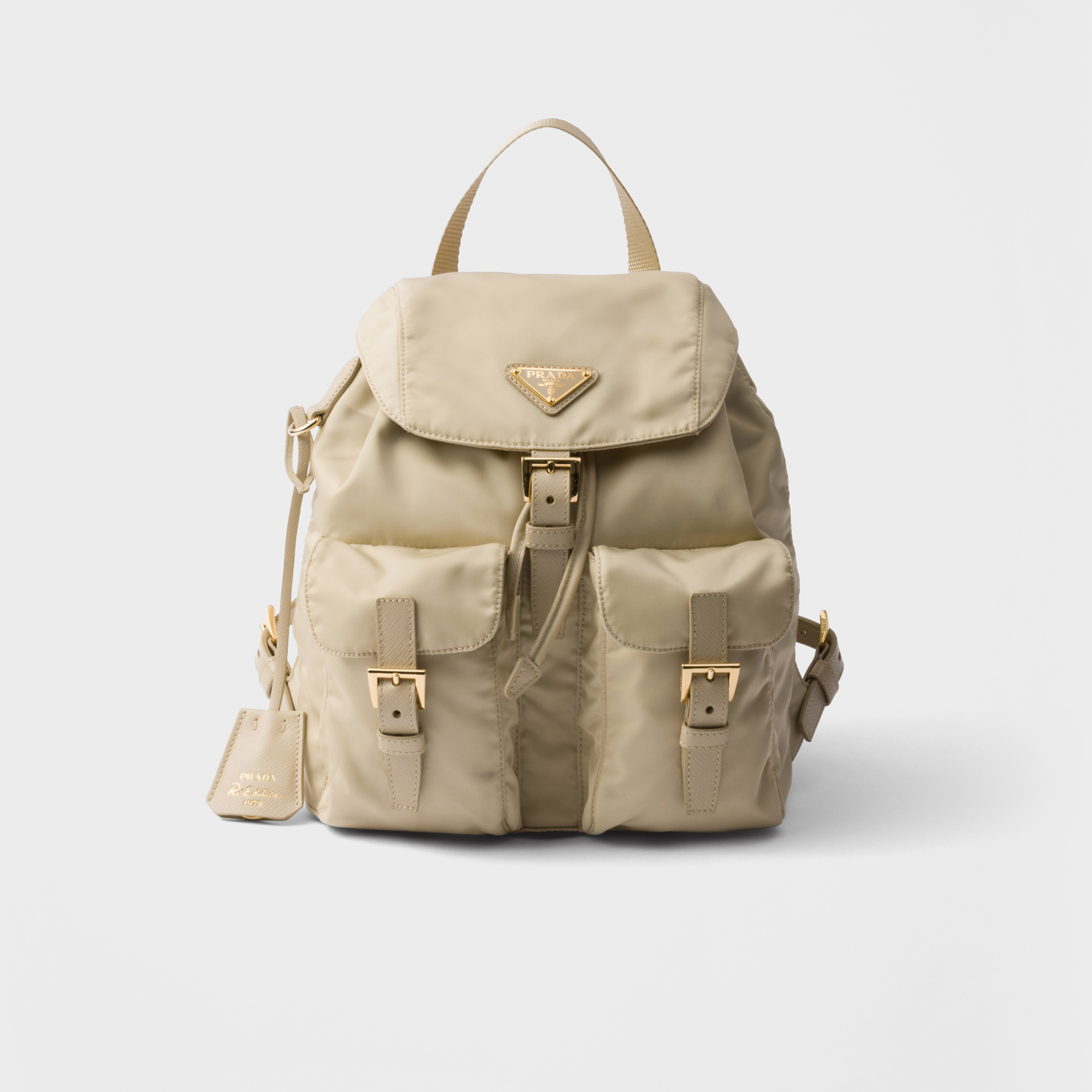 NIGO Prada Re-Edition Men's and Women's Fashion Casual Solid Color Flip-Top Backpack with Enameled Triangular Metal Logo and Drawstring Closure Backpack/Tote Bag Bags 1BZ677_RV44_F0632_V_OOM #nigo78681