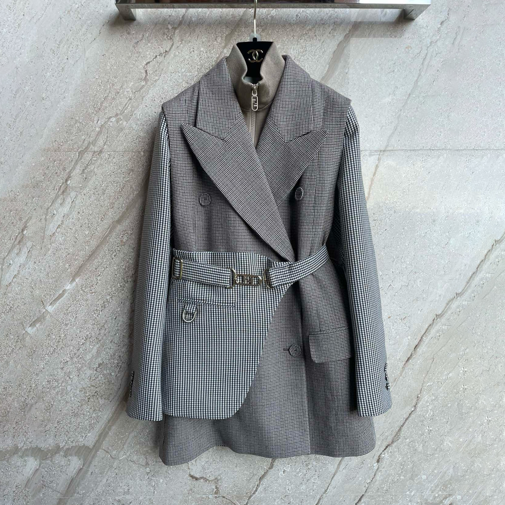 NIGO Fendi Women's Women's Spring/Fall Fashion Classic V-Neck Detachable Belt Long Sleeve Jacket Vest Blazer Jacket #nigo78676