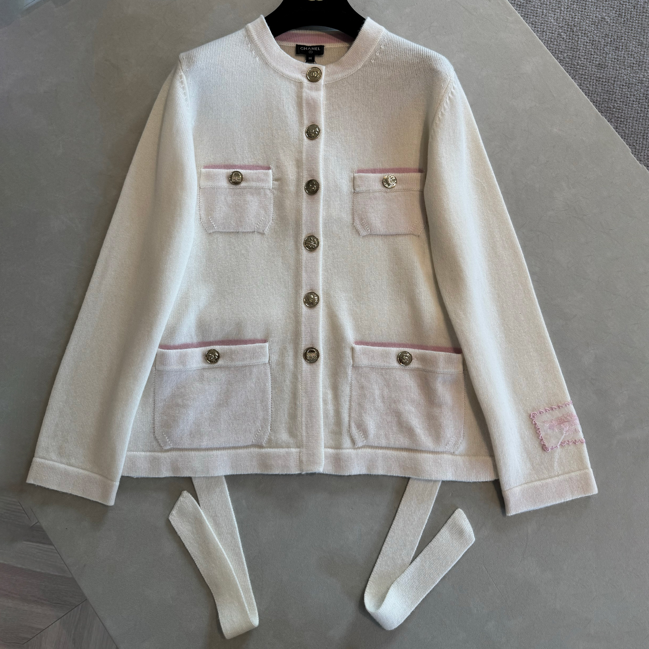 NIGO Chanel Women's Spring/Fall Belted Single-Button Solid-Color Crew Neck Cashmere Knit Long-Sleeve Cardigan Ngvp #nigo2358