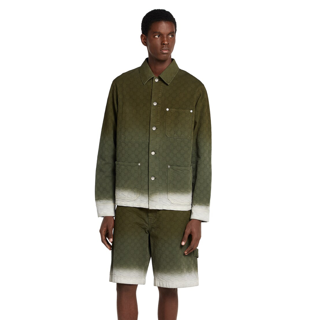 NIGO Gucci Men's Summer Fashion Casual Collared Single-Button Long Sleeve Shirt with Double G Jacquard Pattern, Paired with Casual Single Button Shorts Suit Set #nigo78678
