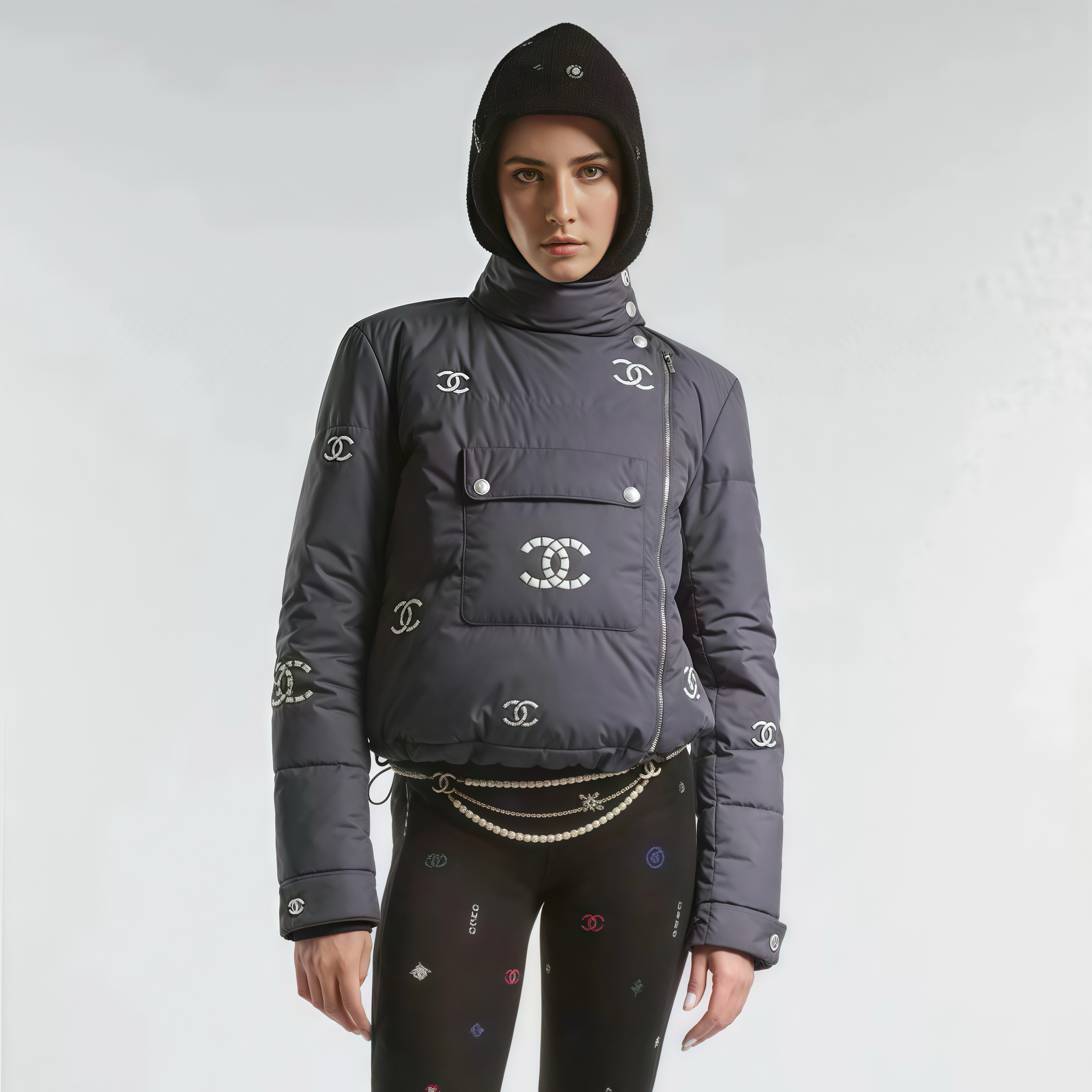 NIGO Chanel Women's Winter Fashion Casual Stand Collar Zipper Solid Color Logo Vintage-Style Goose Down Jacket #nigo78684