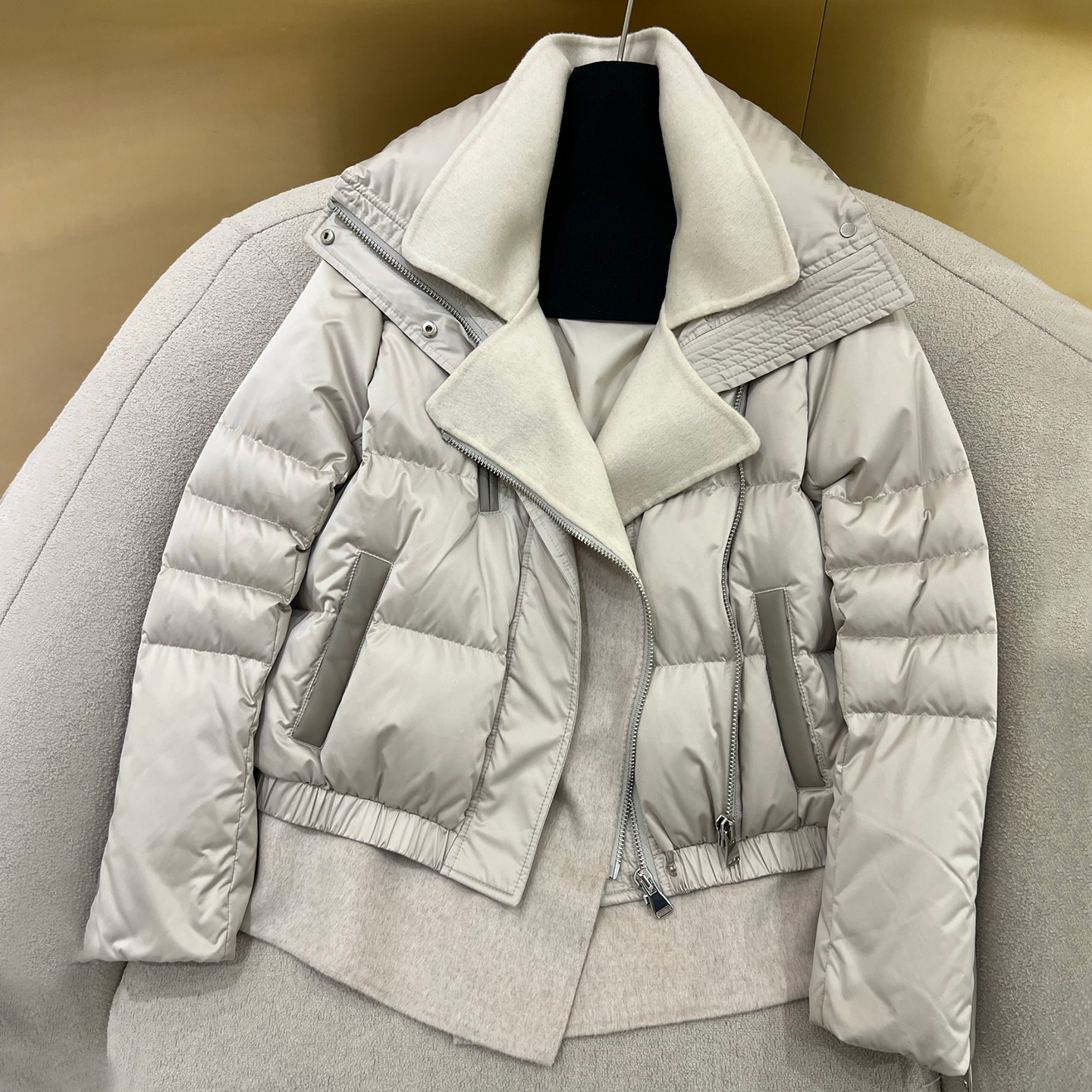 NIGO Loro Piana Women's Fall/Winter Double-Faced Cashmere-Blend Faux Two-Piece Solid Color Stand Collar Zipper Long Sleeve Puffer Down Jacket Ngvp #nigo2361