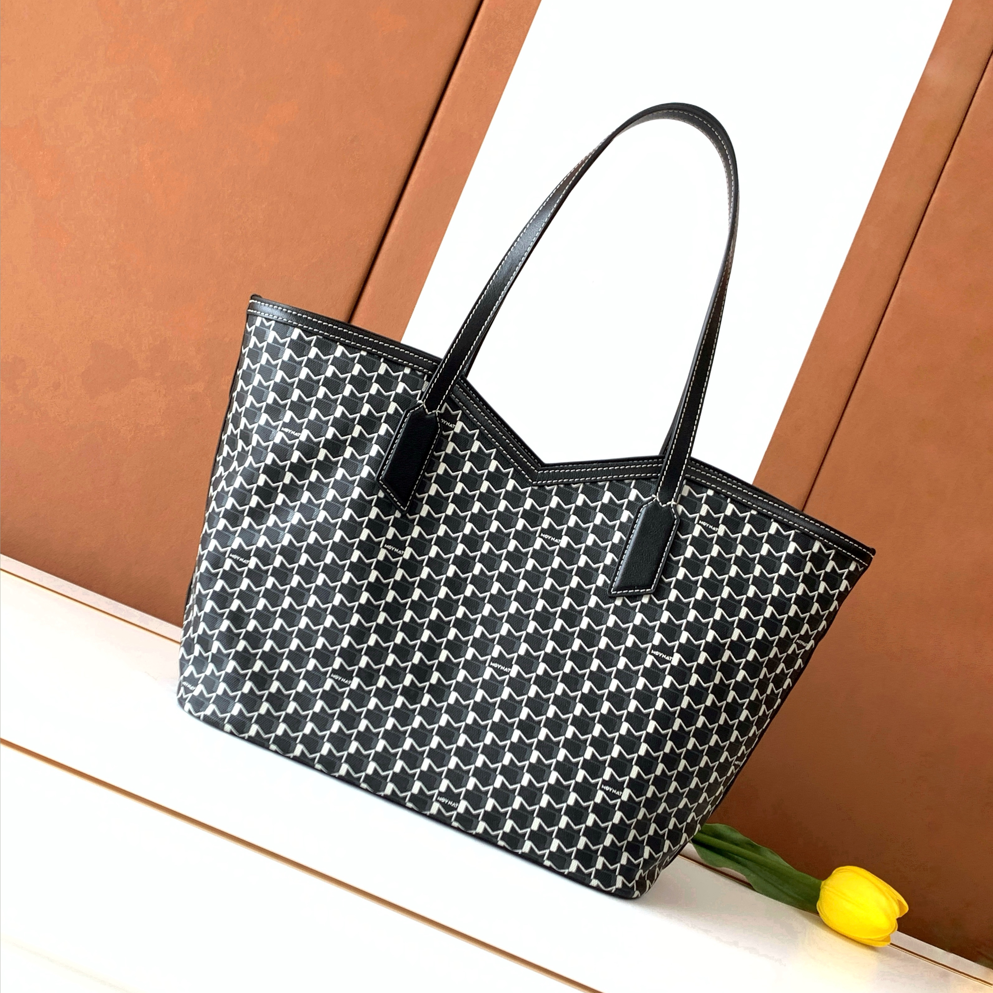 NIGO Moynat M Canvas Women's Classic Fashion Black And White Patchwork Canvas Tote Bag With Hook And Eye Closure Dual Use Handles And Shoulder Strap Bag Bags #nigo78711
