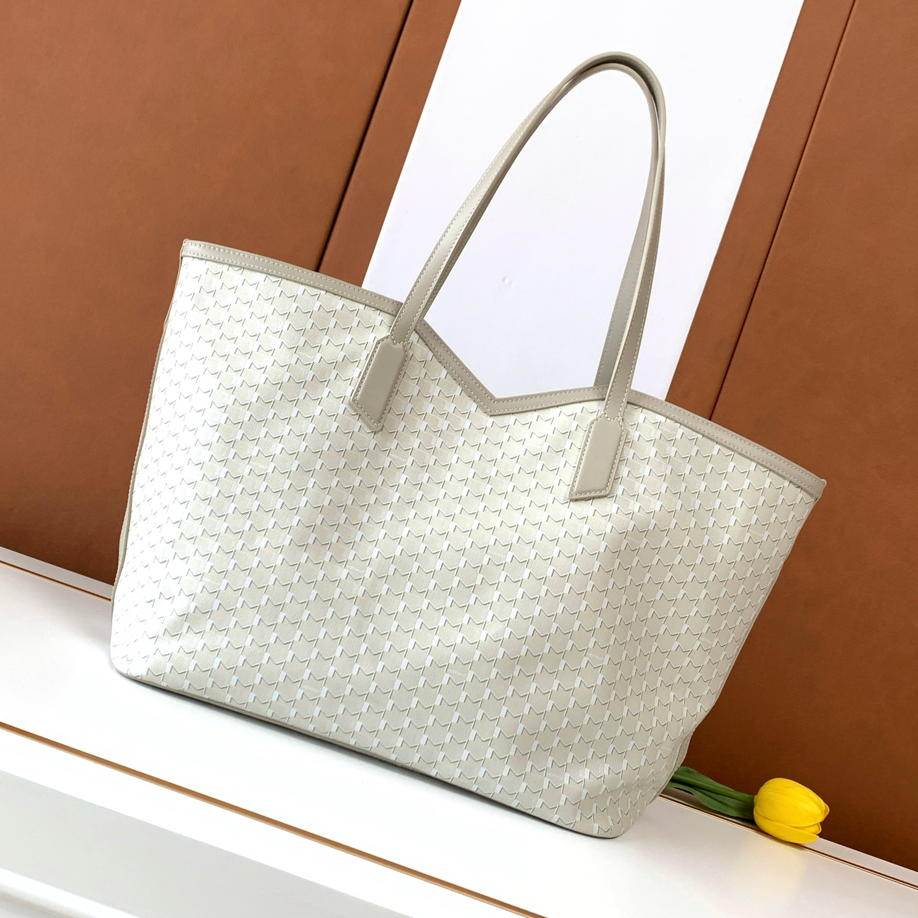 NIGO Moynat M Canvas Women's Classic Fashion Gray Canvas Tote Bag With Hook Closure Dual Use Handle And Shoulder Strap Bag Bags #nigo78699