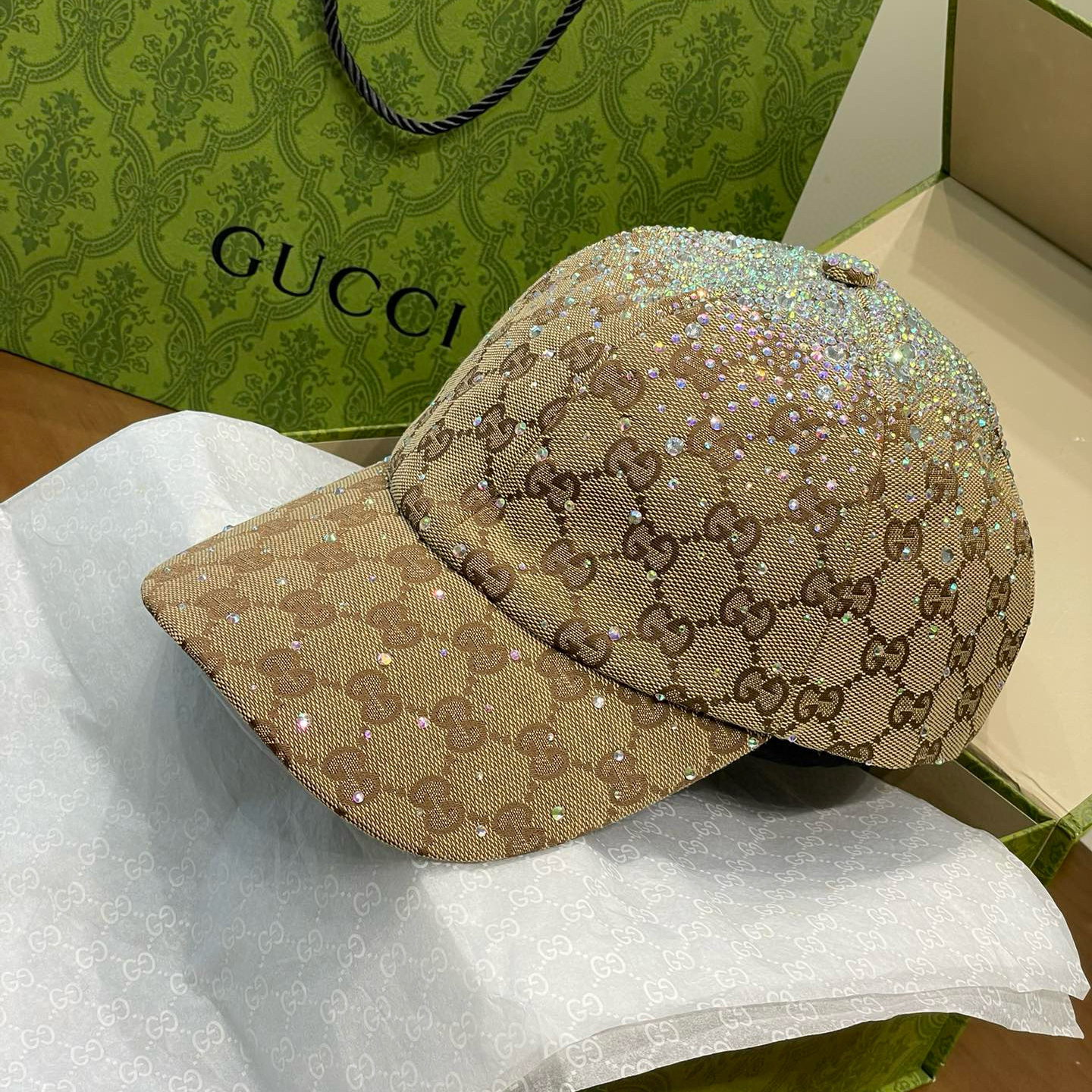 NIGO Gucci Women's Unisex Fashion Casual Classic GG Monogram Fabric Diamond-Studded Baseball Cap Duckbill Hat  Accessories  #nigo78723