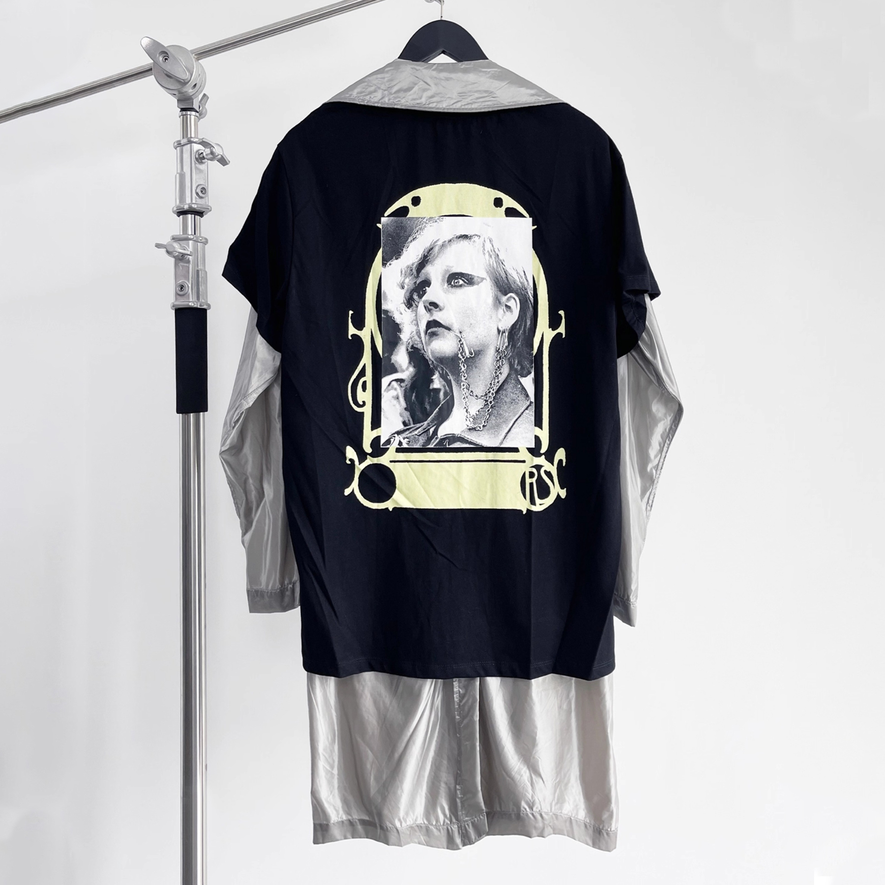 NIGO Raf Simons Men's Spring And Summer Punk Fake Two Pieces Splicing Silver Poplin Long Trench Coat Loose Jacket Ngvp #nigo2464